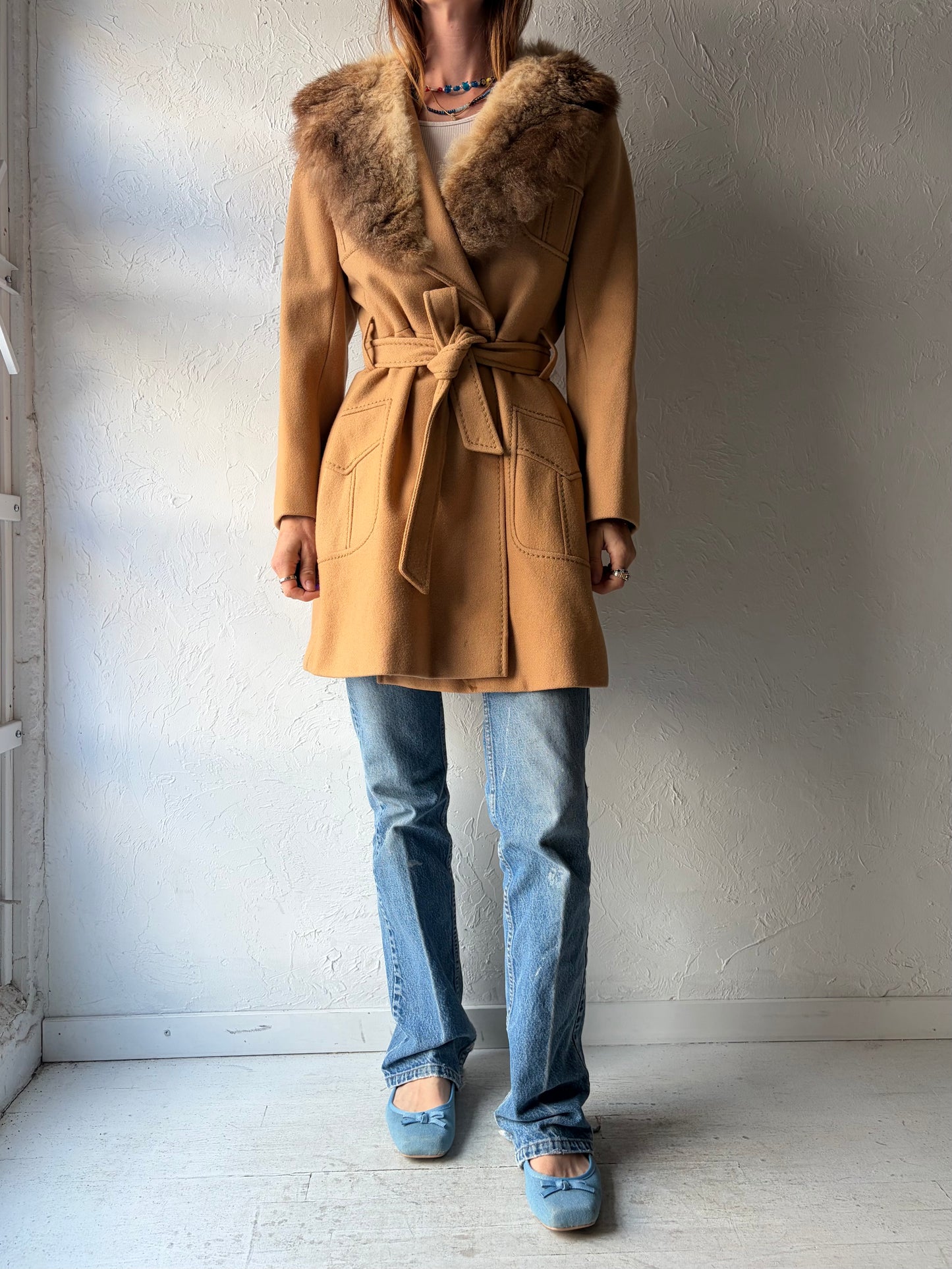 70s 'Country Pacer' Wool Jacket With Fur Collar / Small