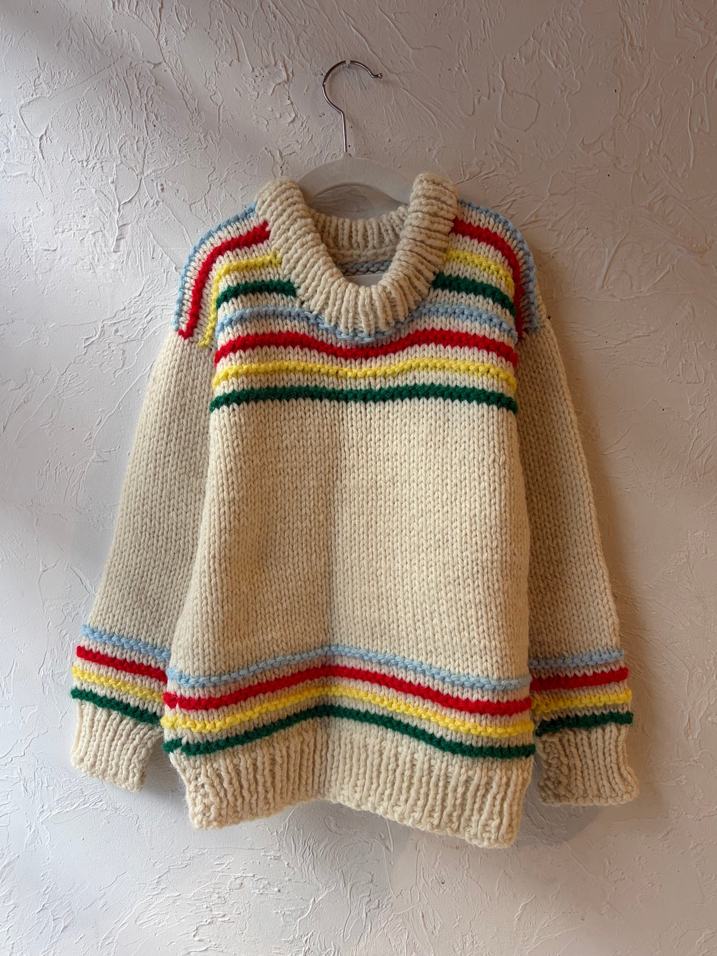 Vintage Handknit Rainbow Stripped Kids Sweater / 4t- 5t