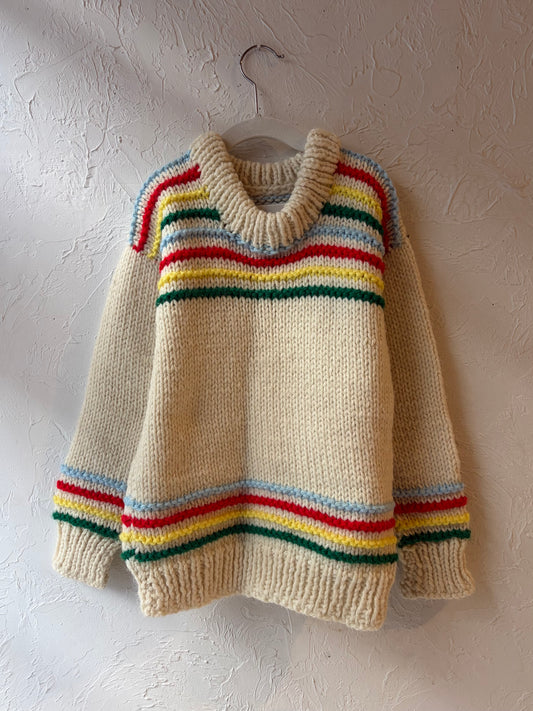 Vintage Handknit Rainbow Stripped Kids Sweater / 4t- 5t