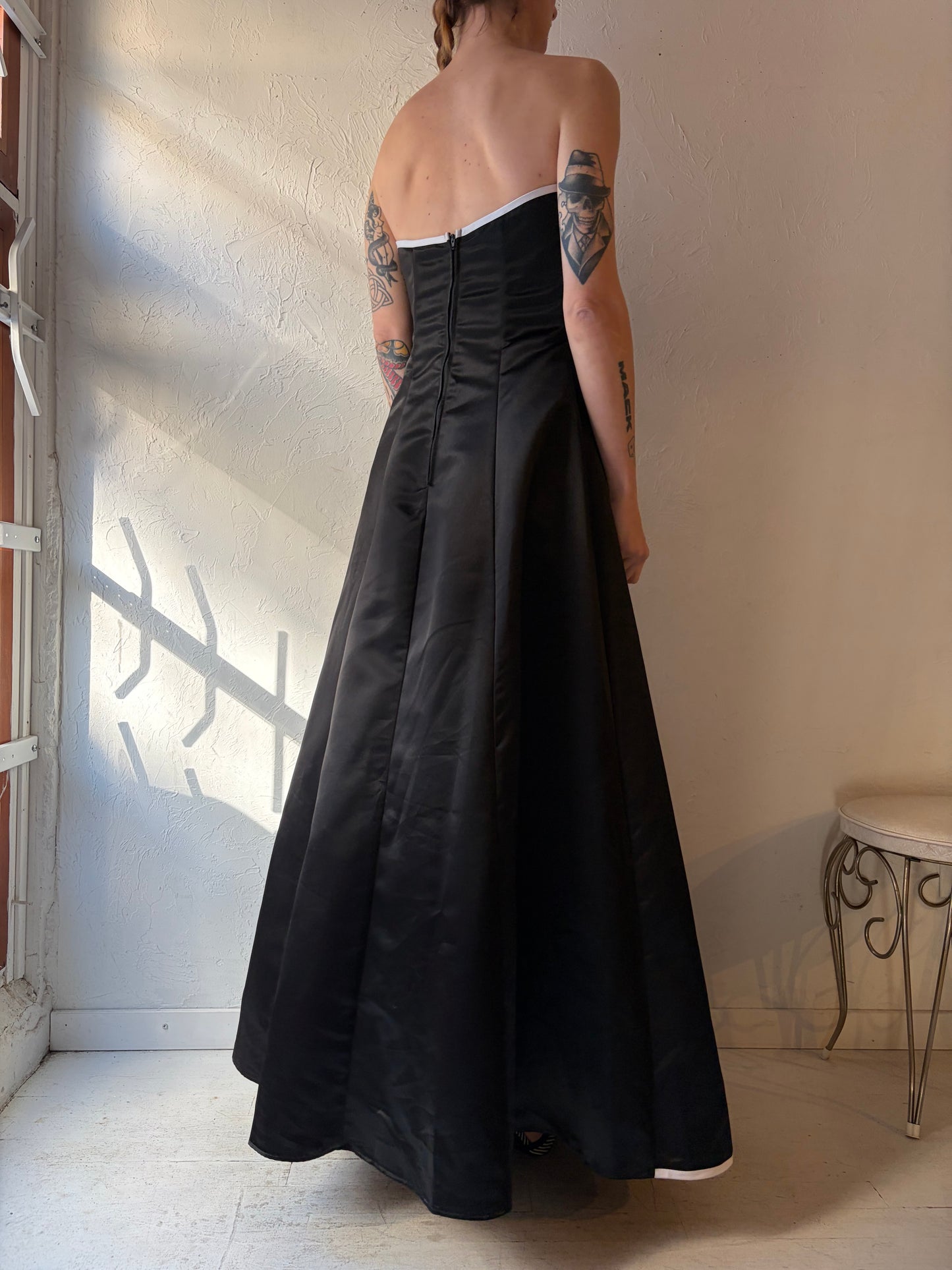 90s 'Fiesta' Black Strapless Formal Dress / Small - Medium