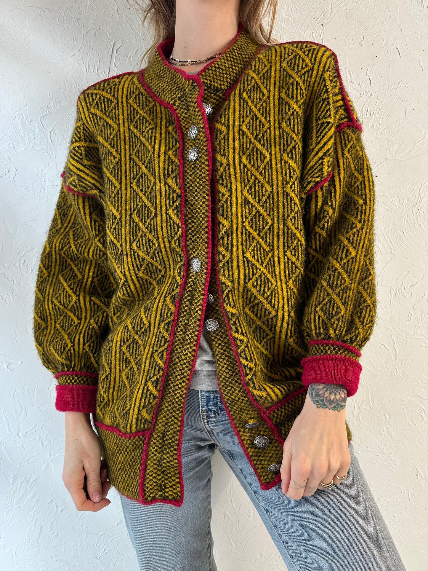 70s Nordic Wool Cardigan Ski Sweater / Small