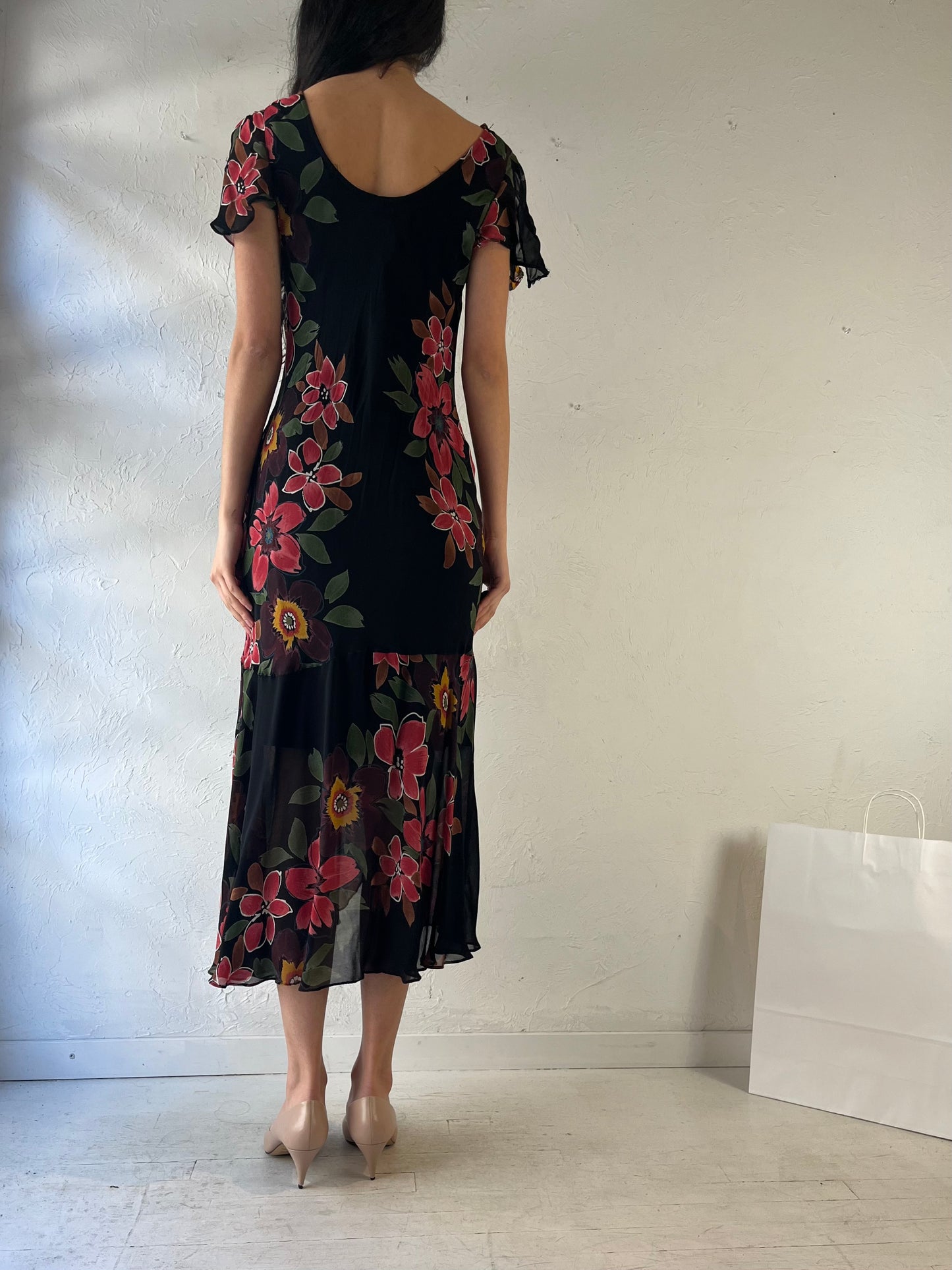 90s ‘Bellessa’ Floral Beaded Dress / Medium