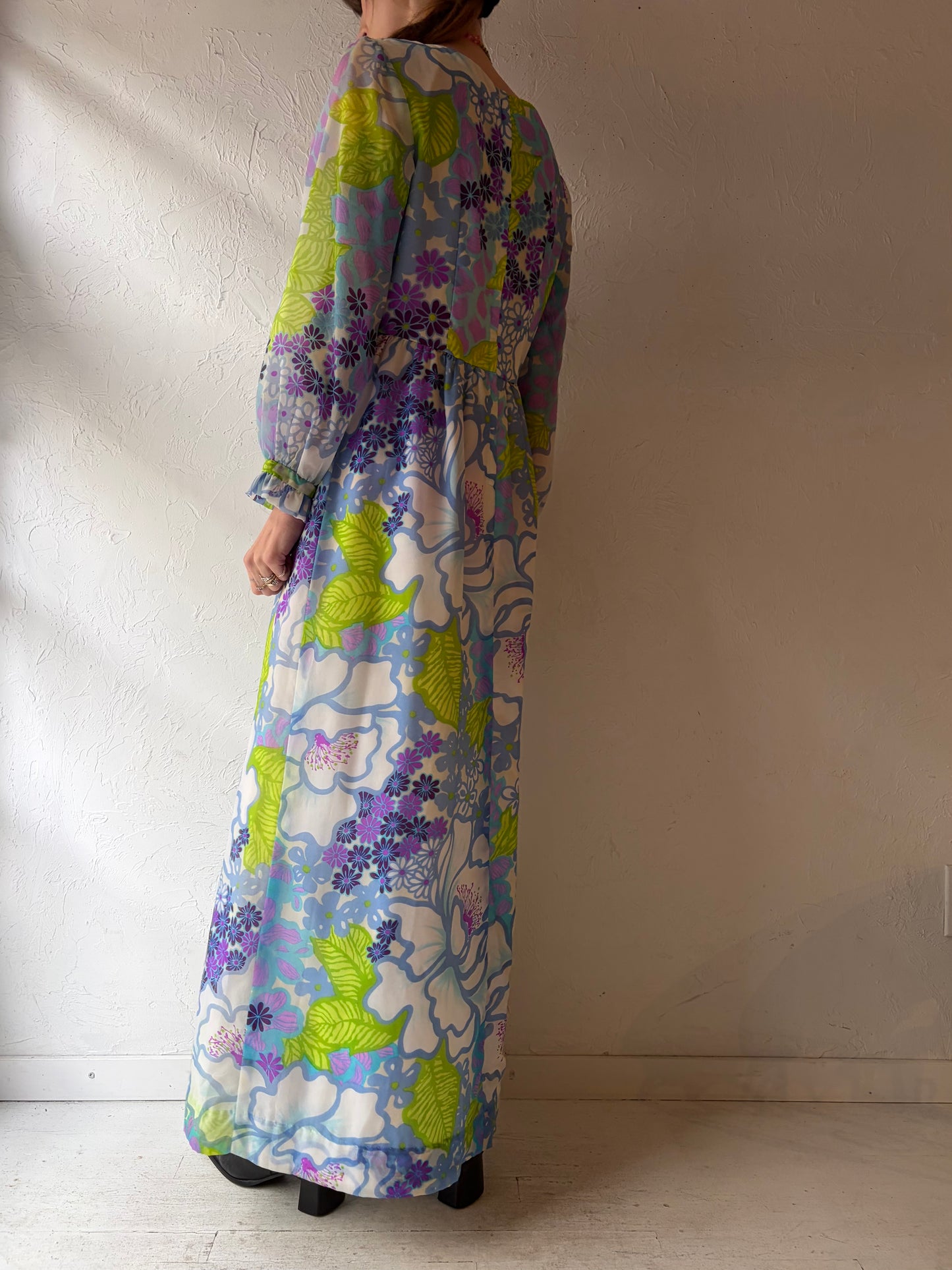 70s 'Darina' Floral Maxi Dress / Medium