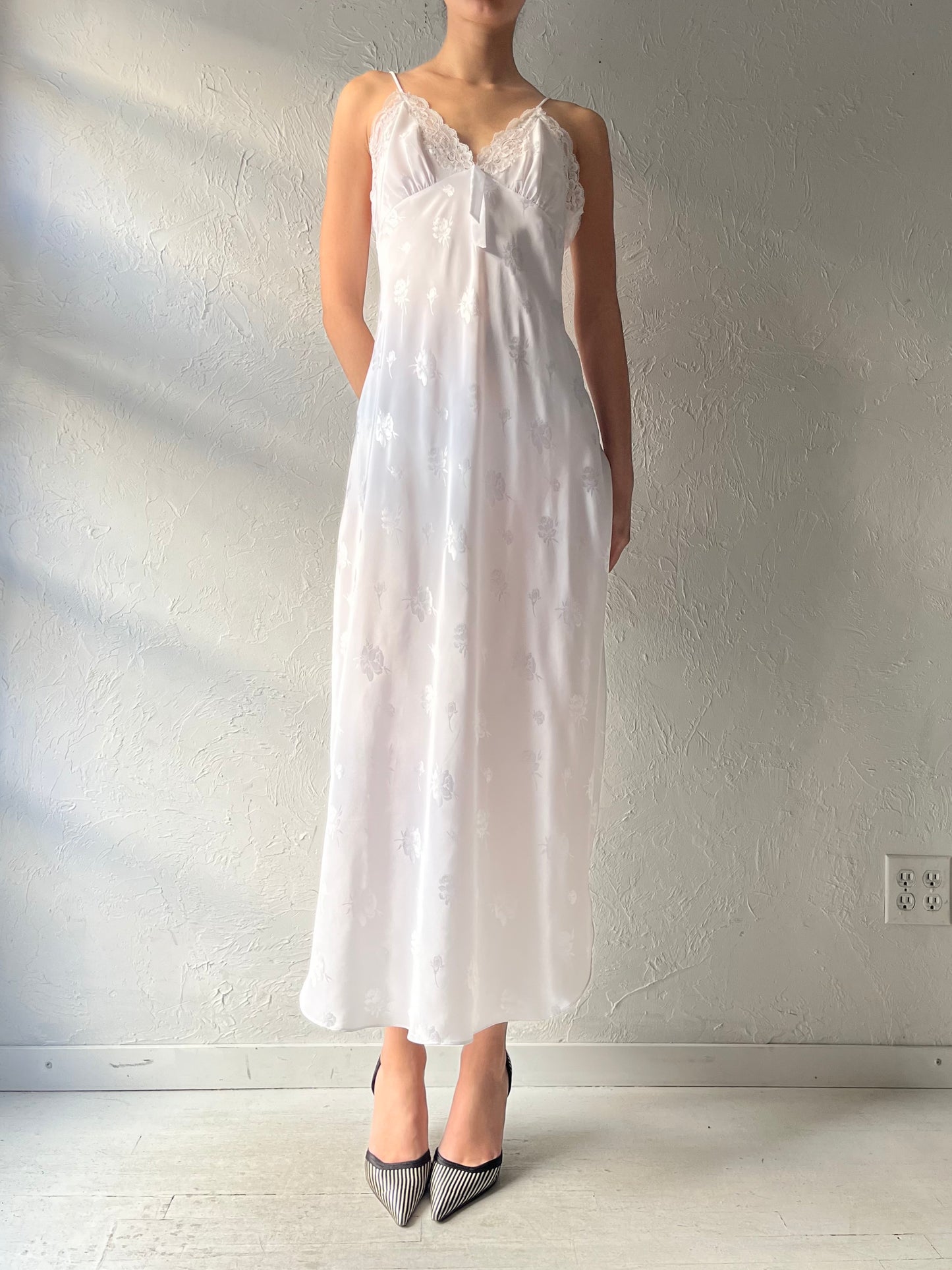 90s 'Linda La Vie En Rose' White Romantic Slip Dress / Large