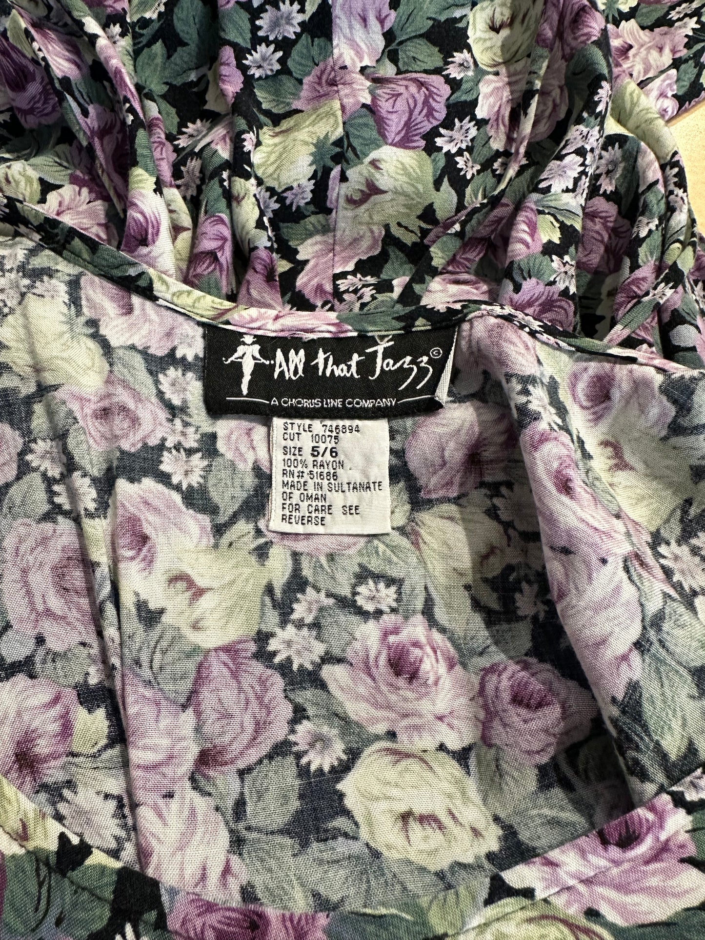 90s 'All That Jazz' Purple Floral Rayon Dress / Small