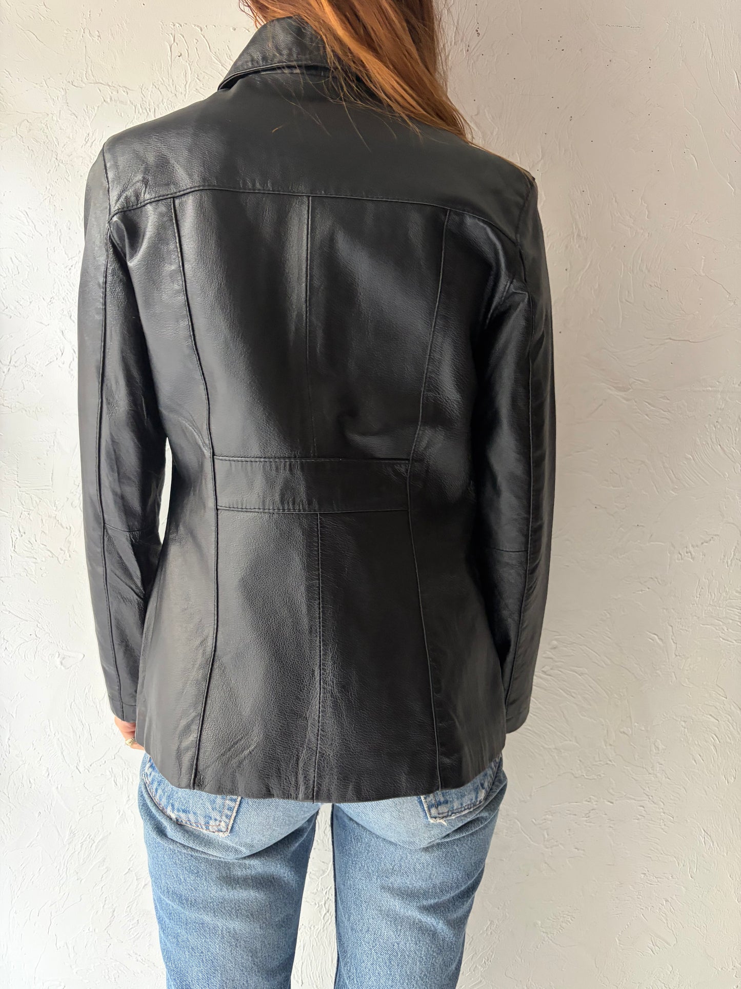 90s Black Leather jacket / Small