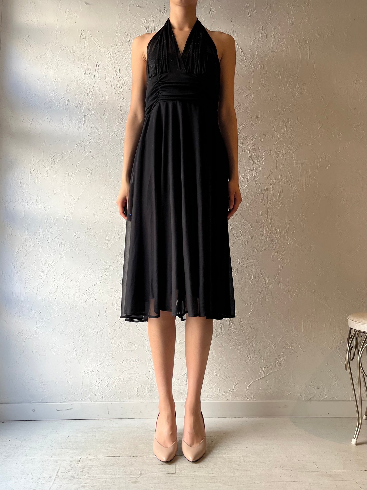Y2k 'Connected' Black Sparkly Retro Party Dress / Medium