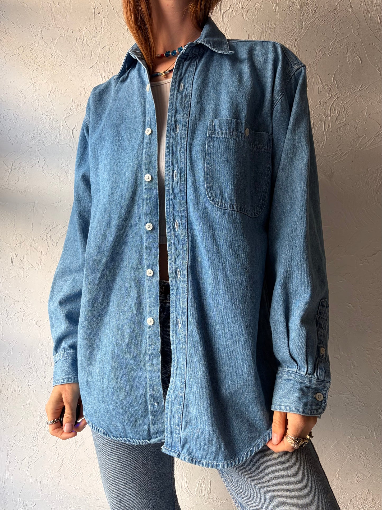 Y2k 'The Disney Store' Denim Normcore Winnie The Pooh Embroidered Cottagecore Button Up Shirt / Small