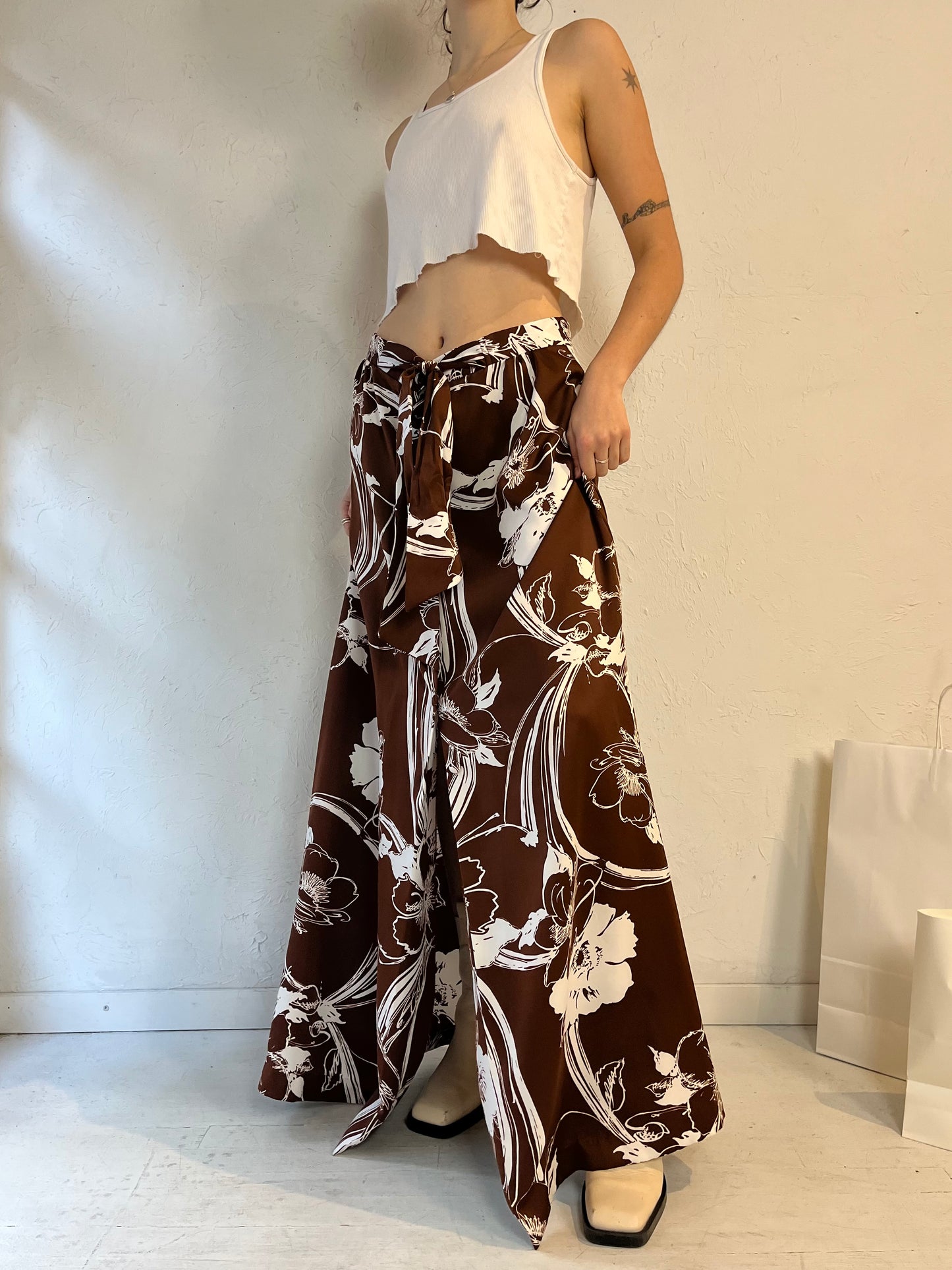 70s 'Ibera' Brown Patterned Maxi Skirt / Medium