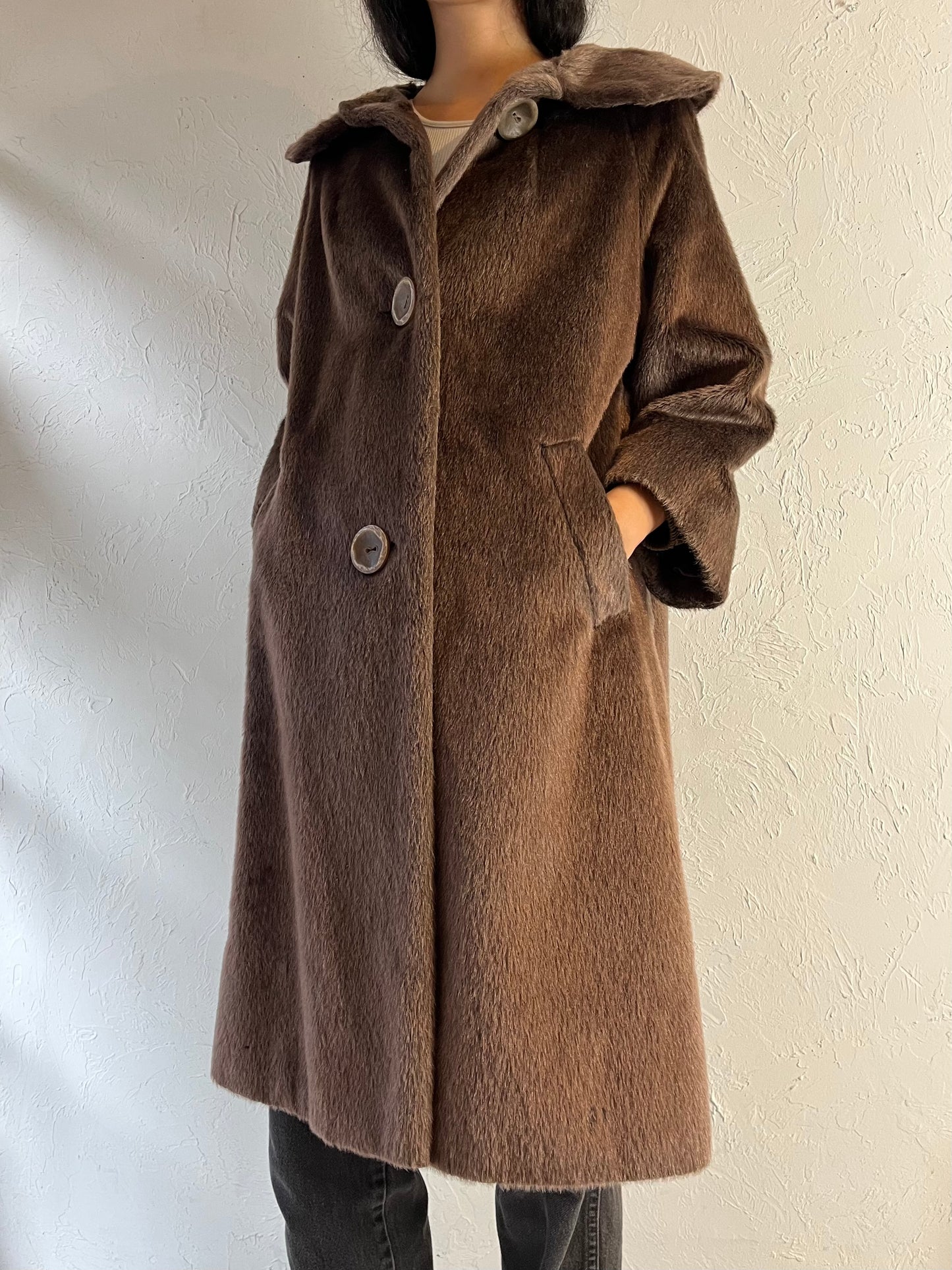 80s 'Brazotta' Brown Faux Fur Coat / Medium