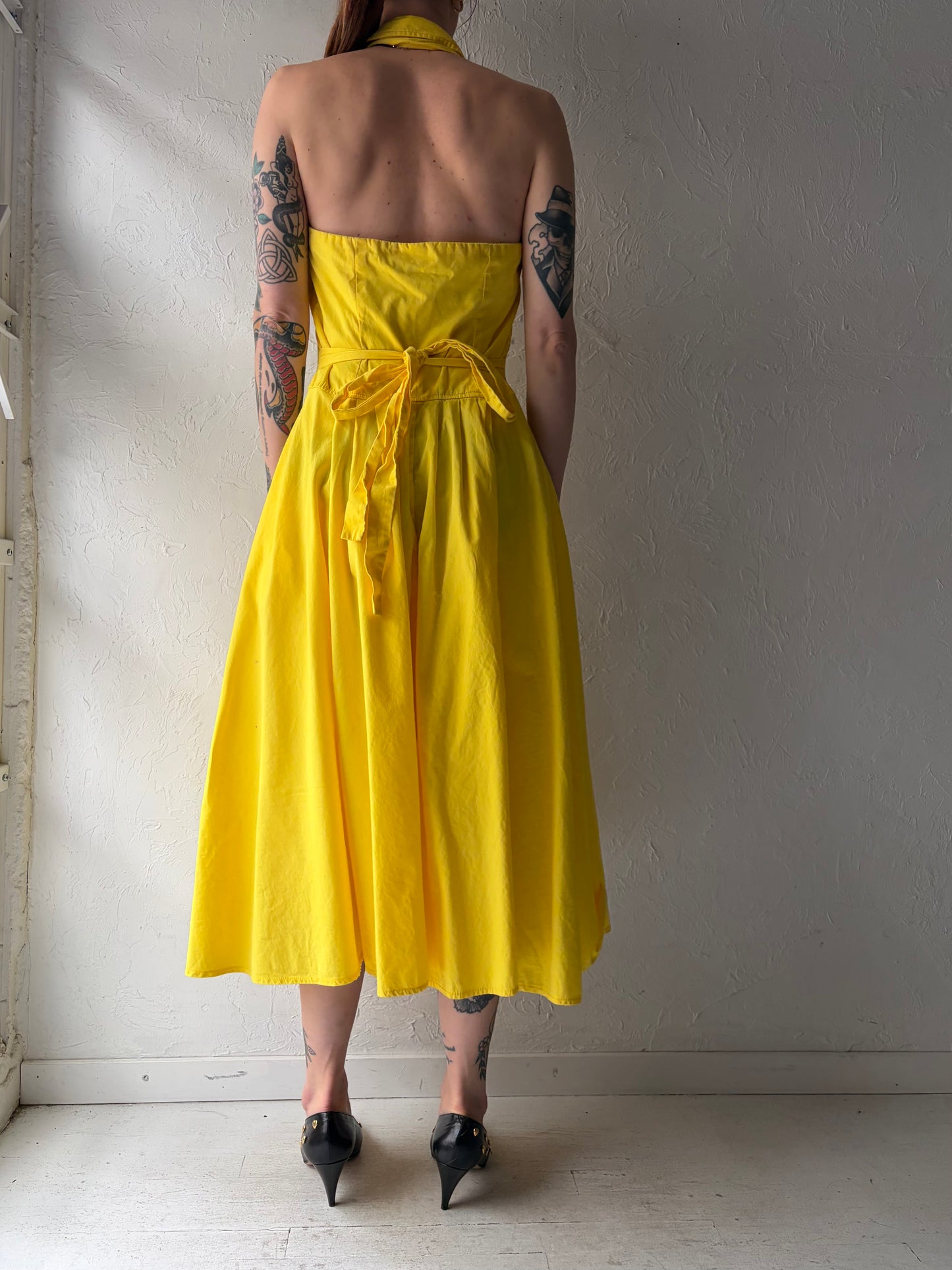 Vintage Yellow Collared Midi Dress / Small