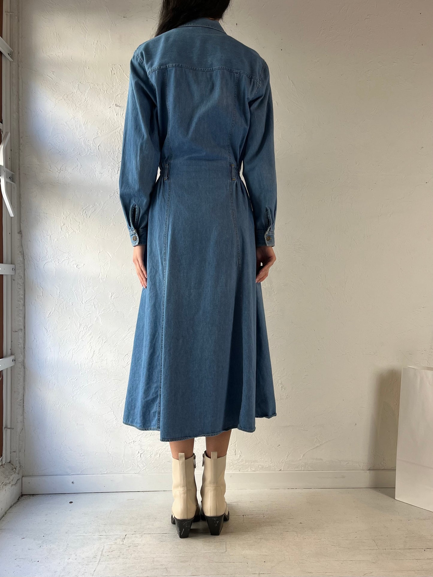 90s ‘SK Wear’ Collared Blue Denim Dress / Medium