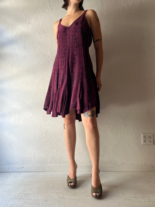 Y2k 'Om Company' Maroon Whimsical Goth Fairy Core Summer Mini Dress / Large