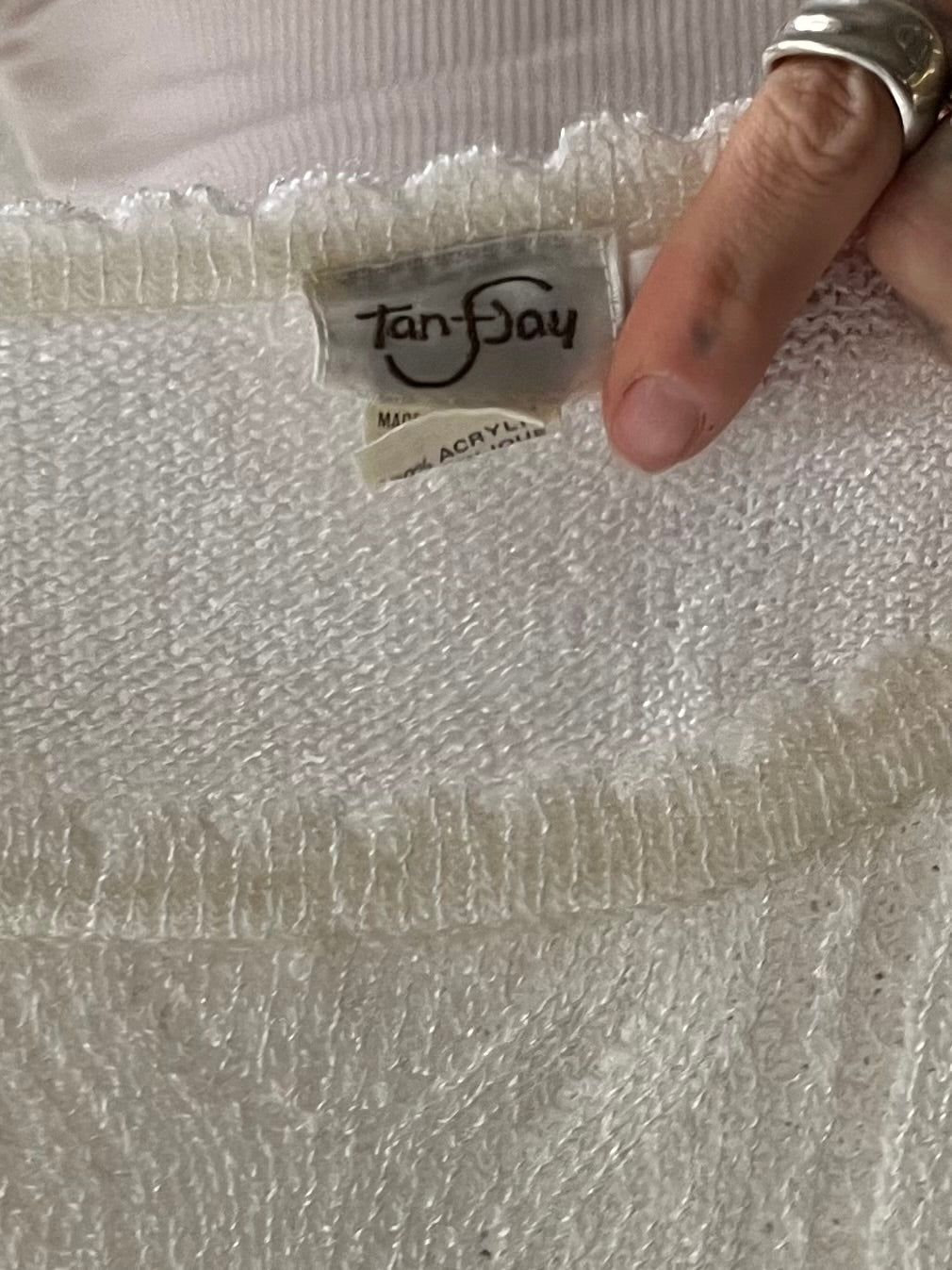 90s 'Tan Jay' White Acrylic Knit Sheer Sweater / Medium