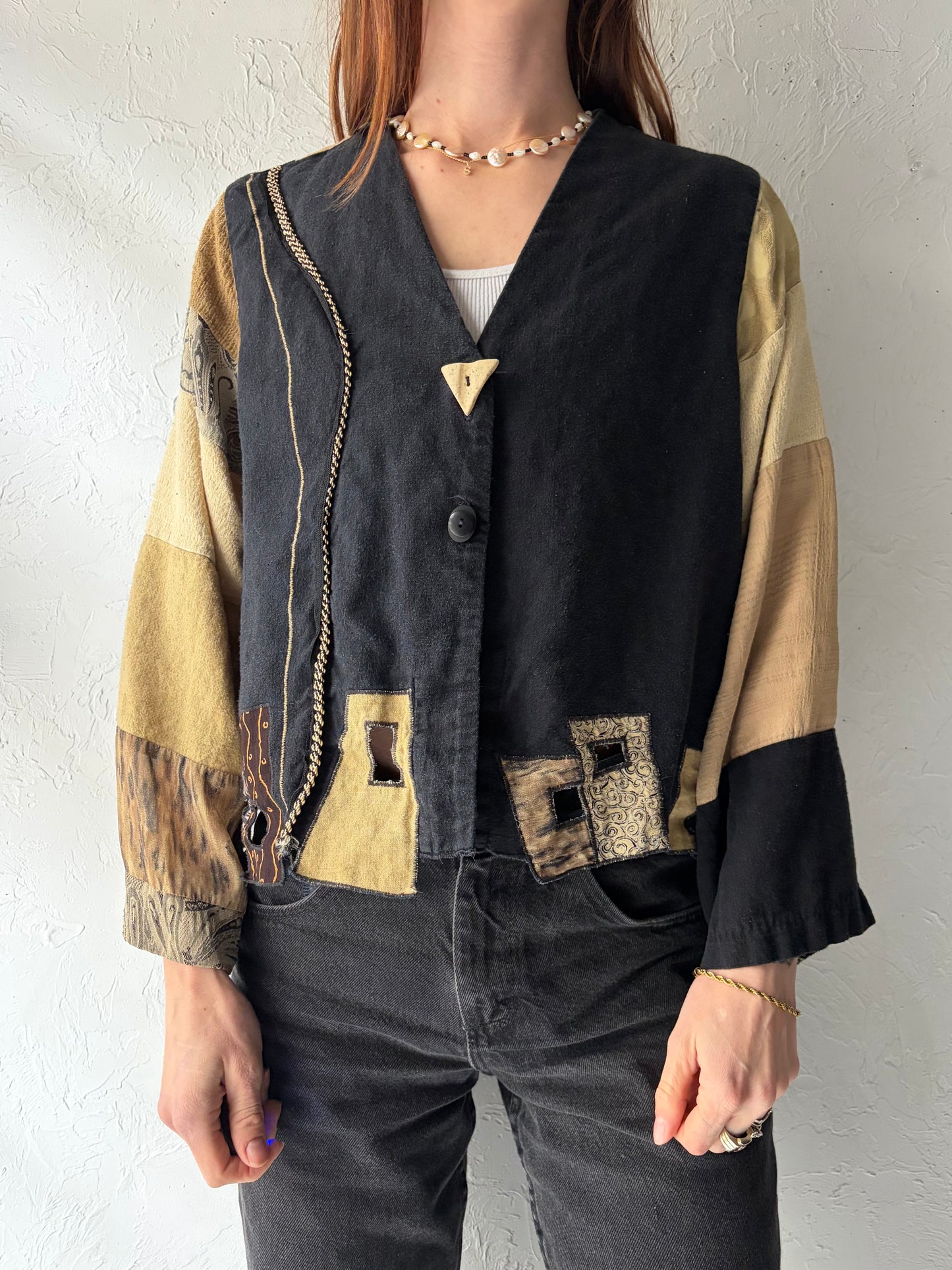 90s 'Donna Jessica' Cropped Tapestry Jacket / Vintage 1990s Retro Cropped Boho Jacket / Small