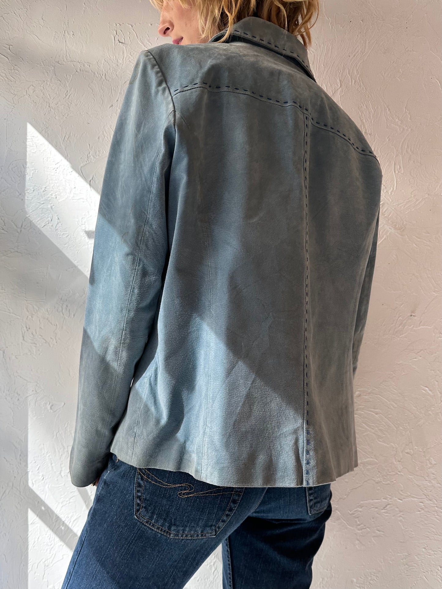 Y2k 'Monterey Bay' Blue Suede Jacket / Large