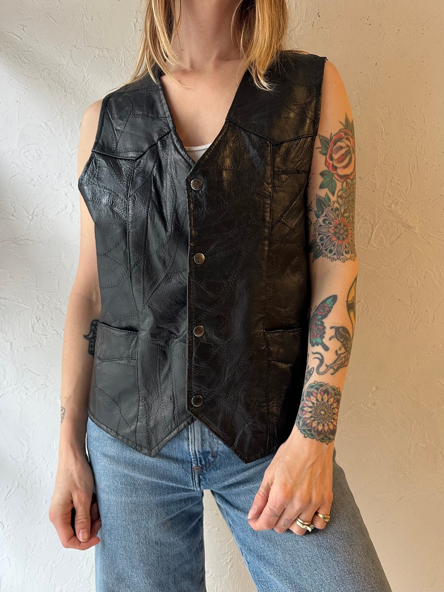 90s ‘Leather Works’ Black Leather Vest / Small