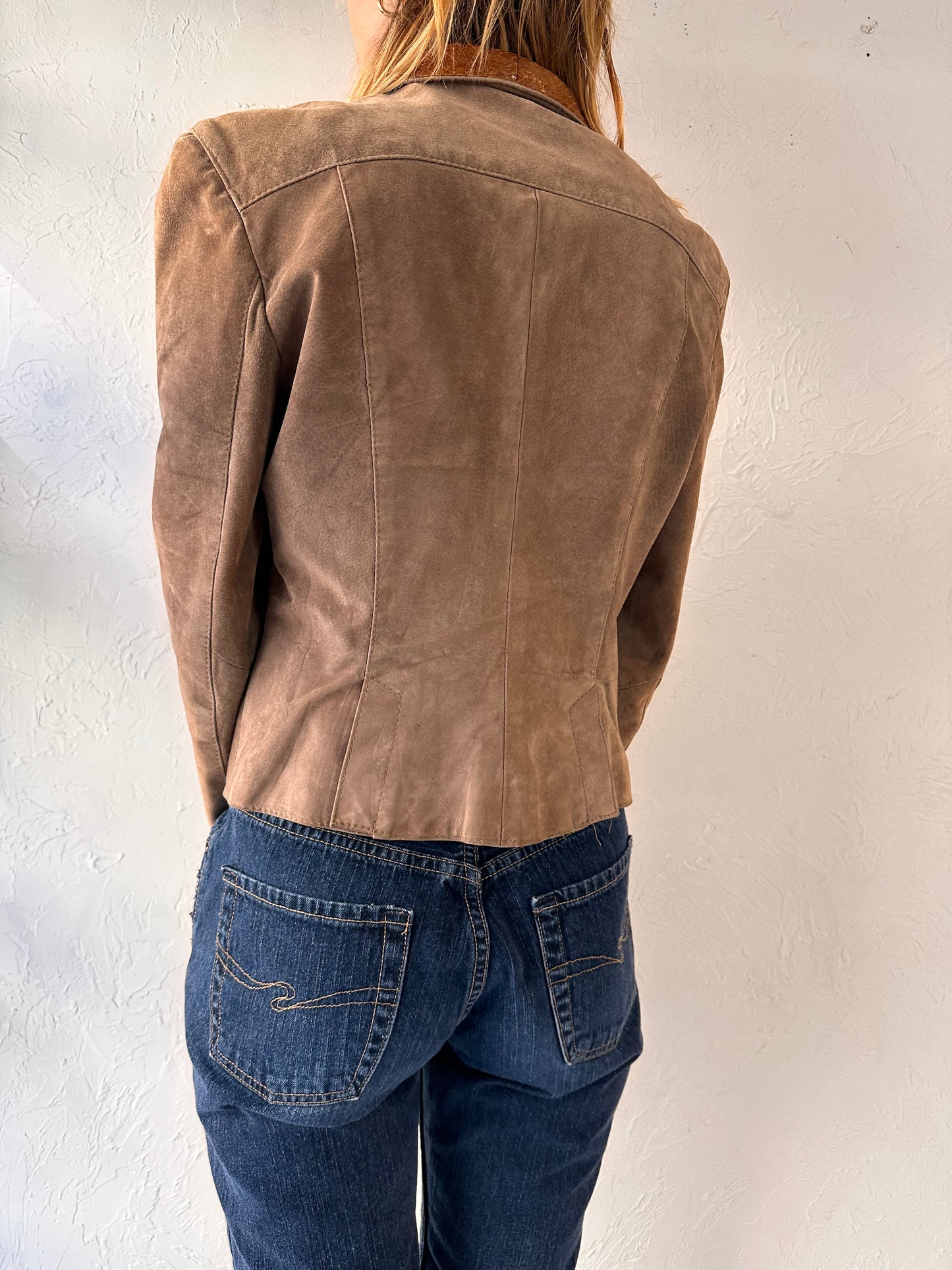 80s 'Gabriel Levy' Beige Suede Leather Jacket / Medium