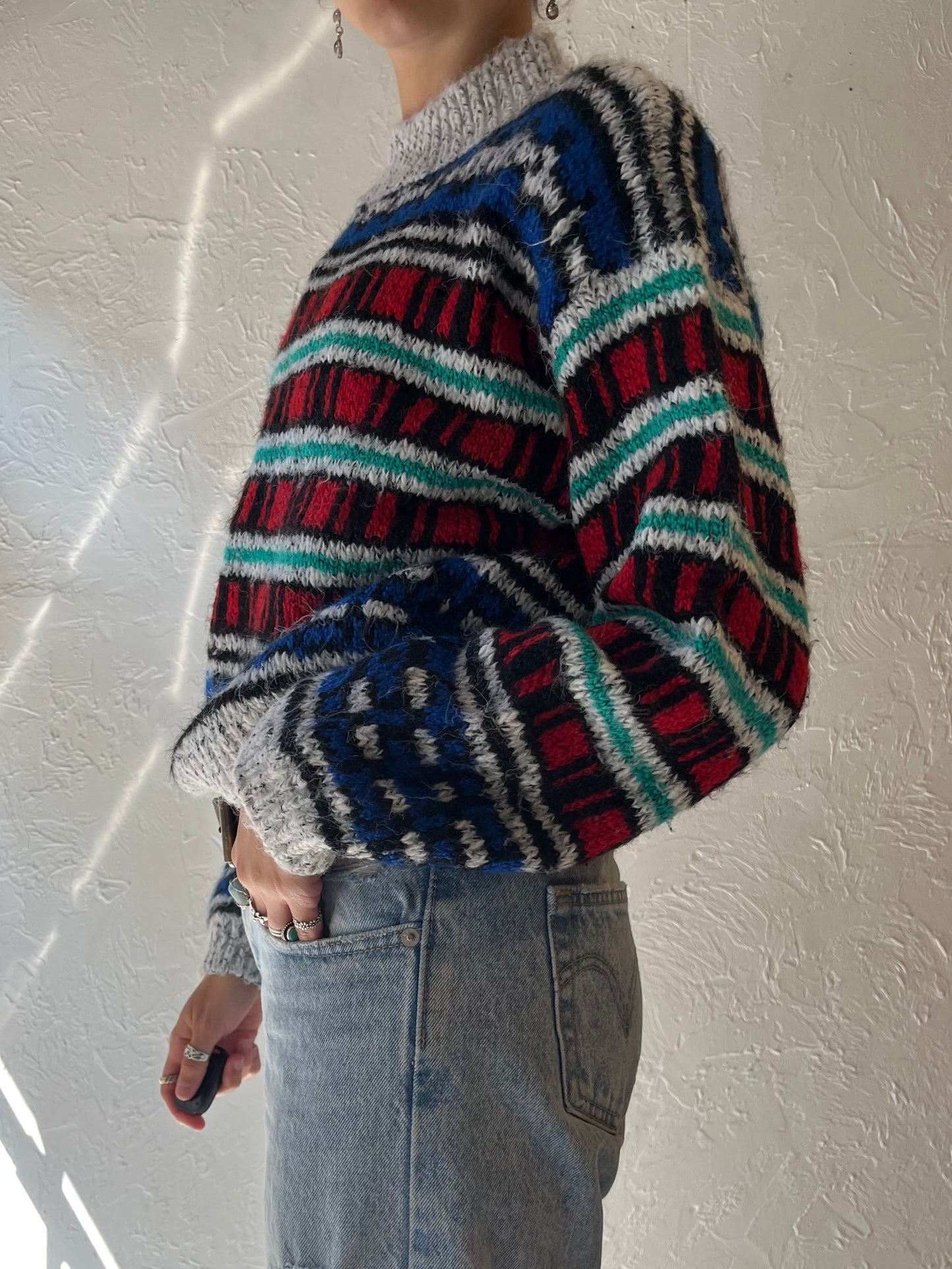 90s 'TQ' Striped Knit Sweater / Medium