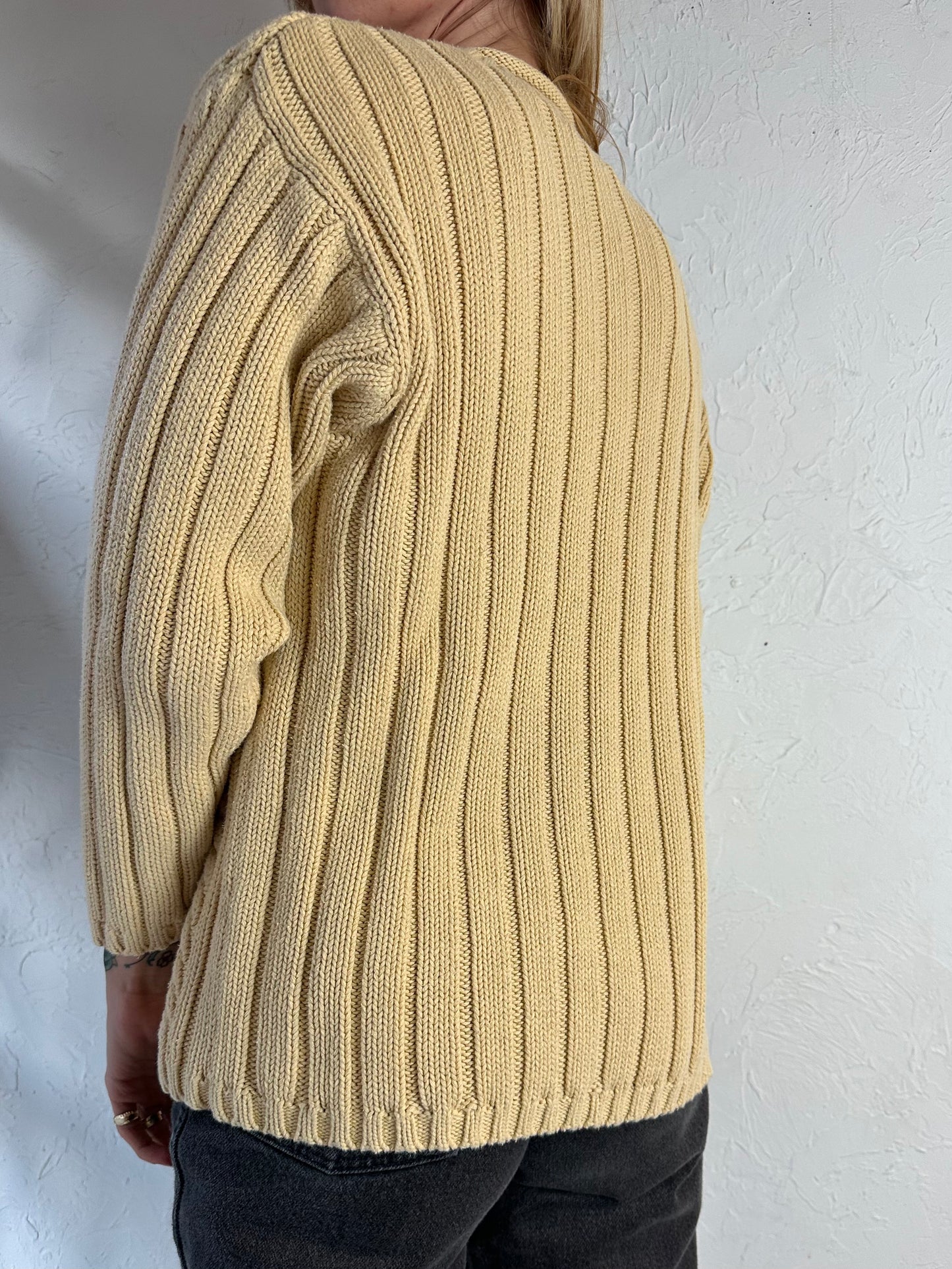 90s 'Jessica' Cream Cotton Cable Knit Sweater / Medium