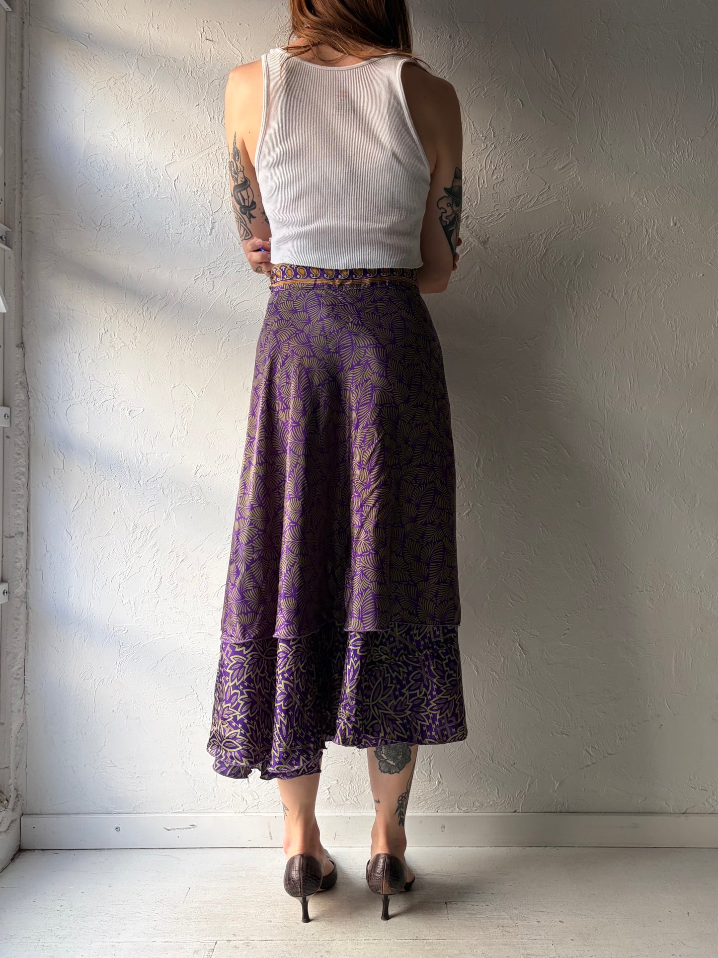 Vintage Purple Hippie Patterned Wrap Skirt / Small - Large