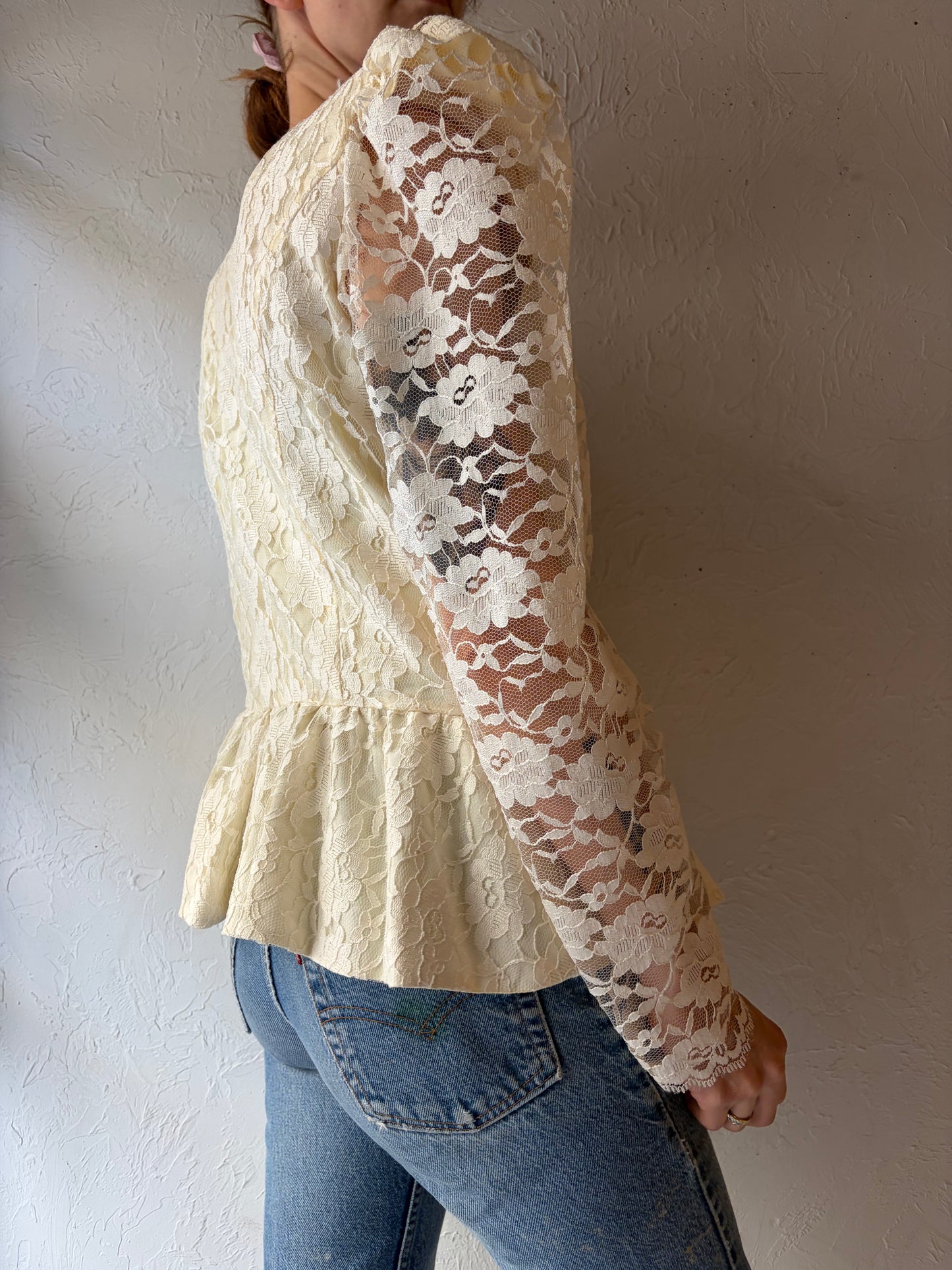80s 'Lori Ann' White Romantic Blouse / Vintage 1980's Bridal Top / Medium