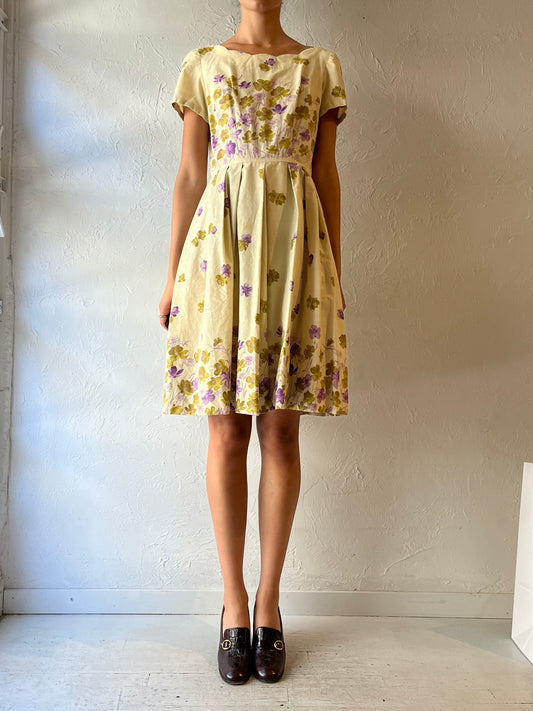 60s Handmade Floral Mini Dress / Medium