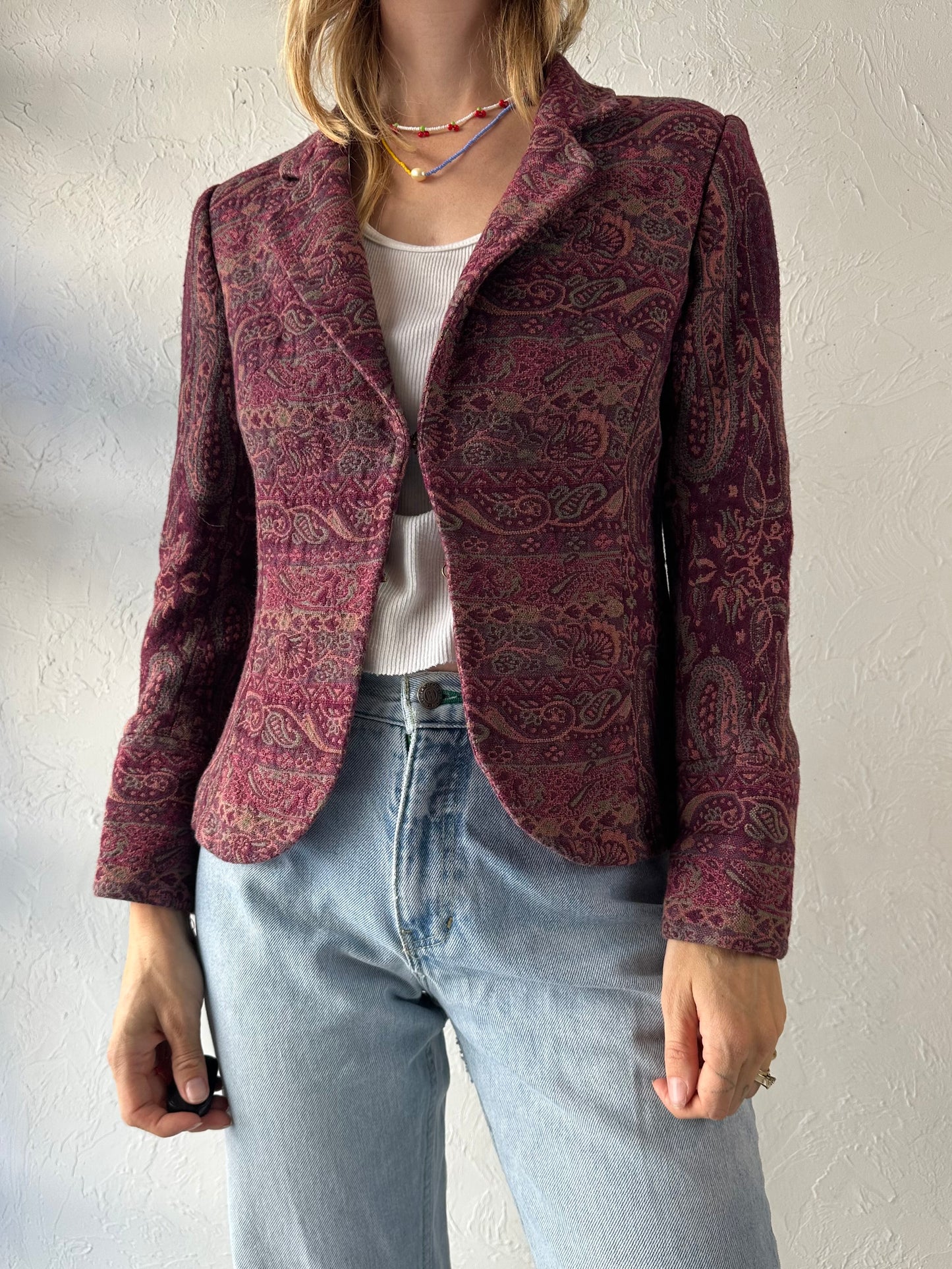 Y2k 'Worthington' Burgundy Tapestry Jacket / Small