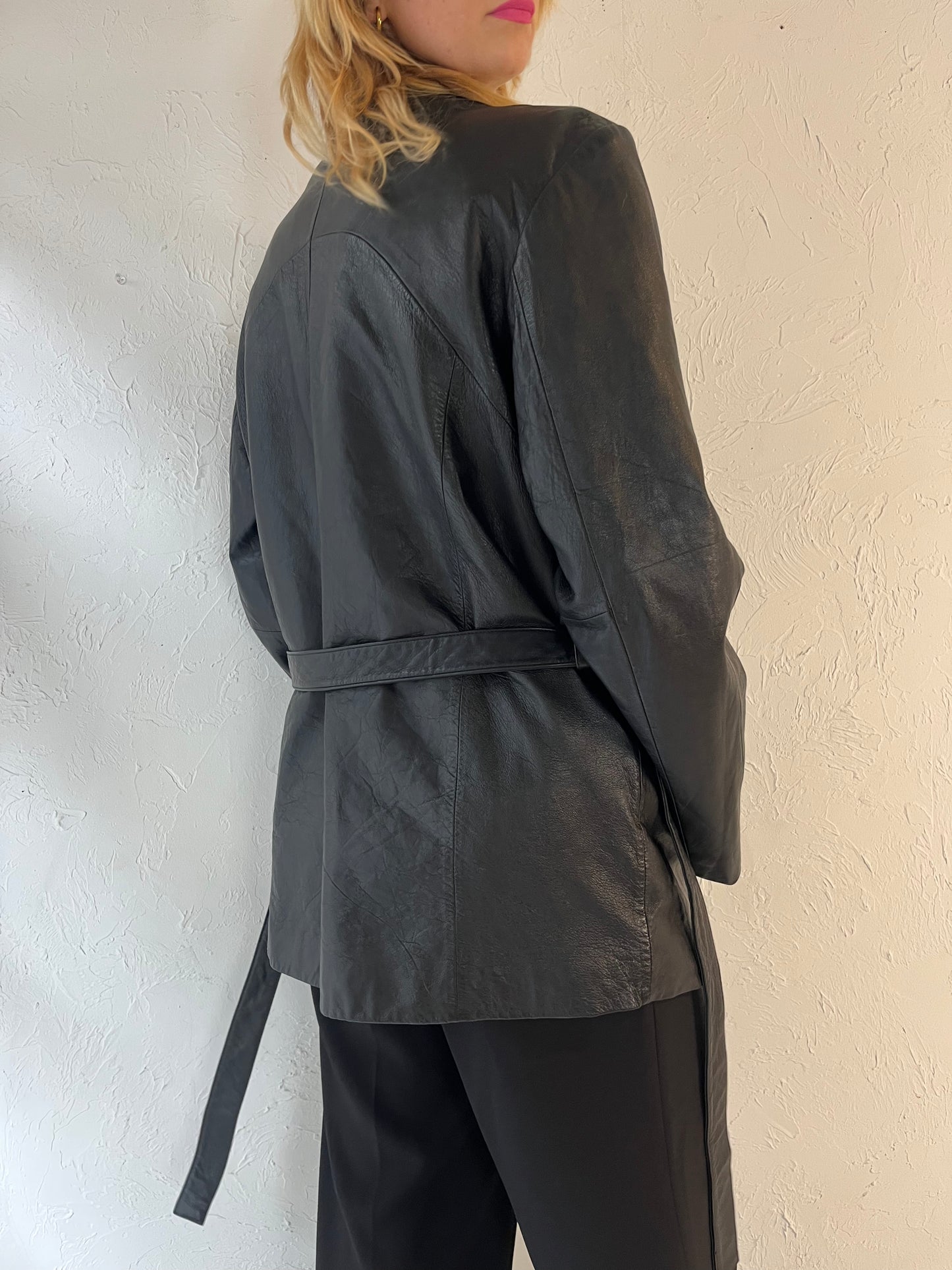 Y2k 'Wilsons' Black Leather Jacket / Large