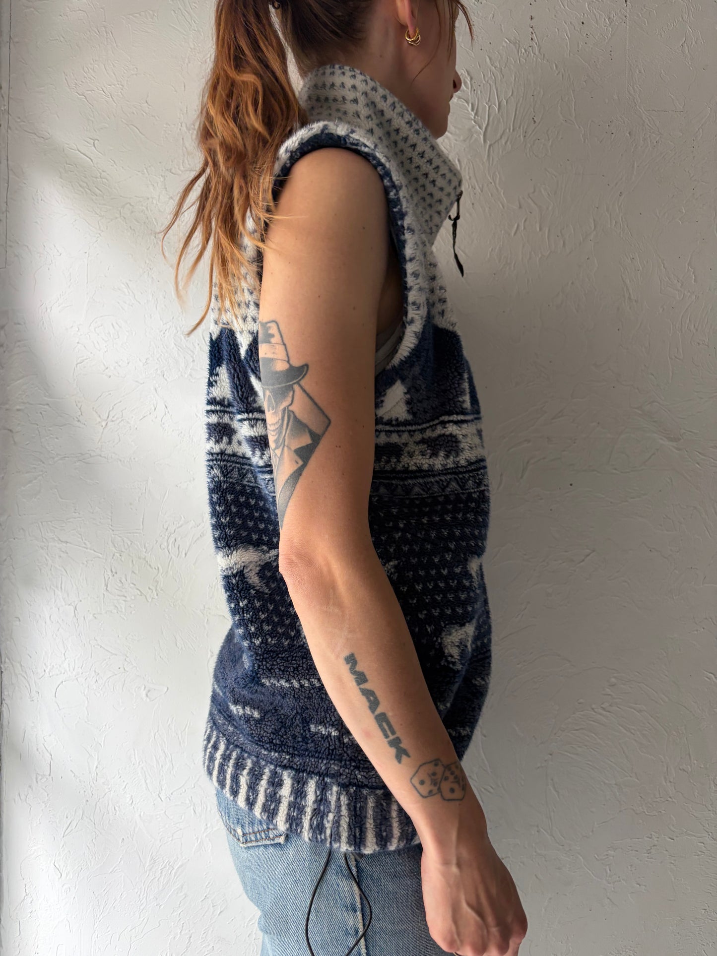Vintage 'Coastlines' Tree Pattern Fleece Vest / Small