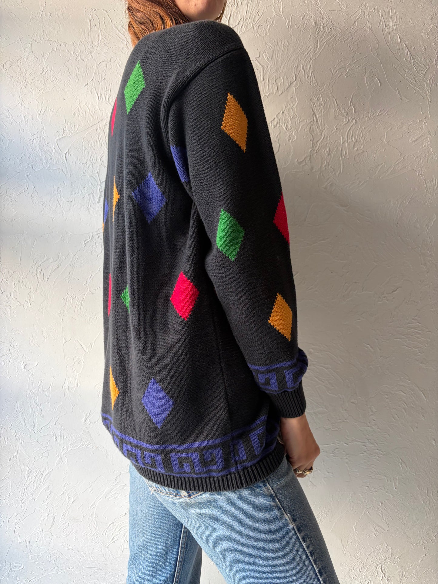 90s Cotton Diamond Knit Sweater / Medium