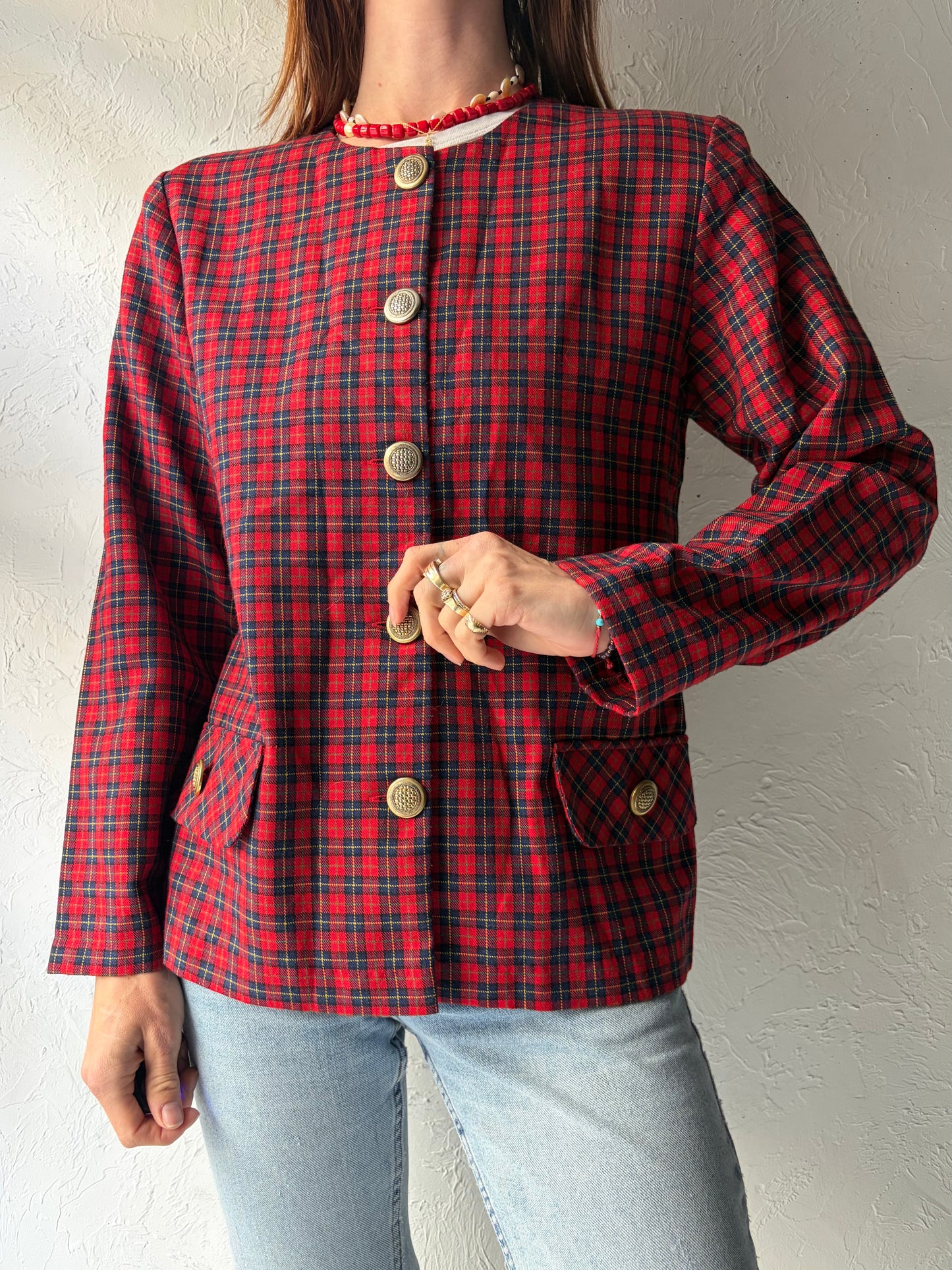 80s 'Camillia' Plaid Jacket / Medium