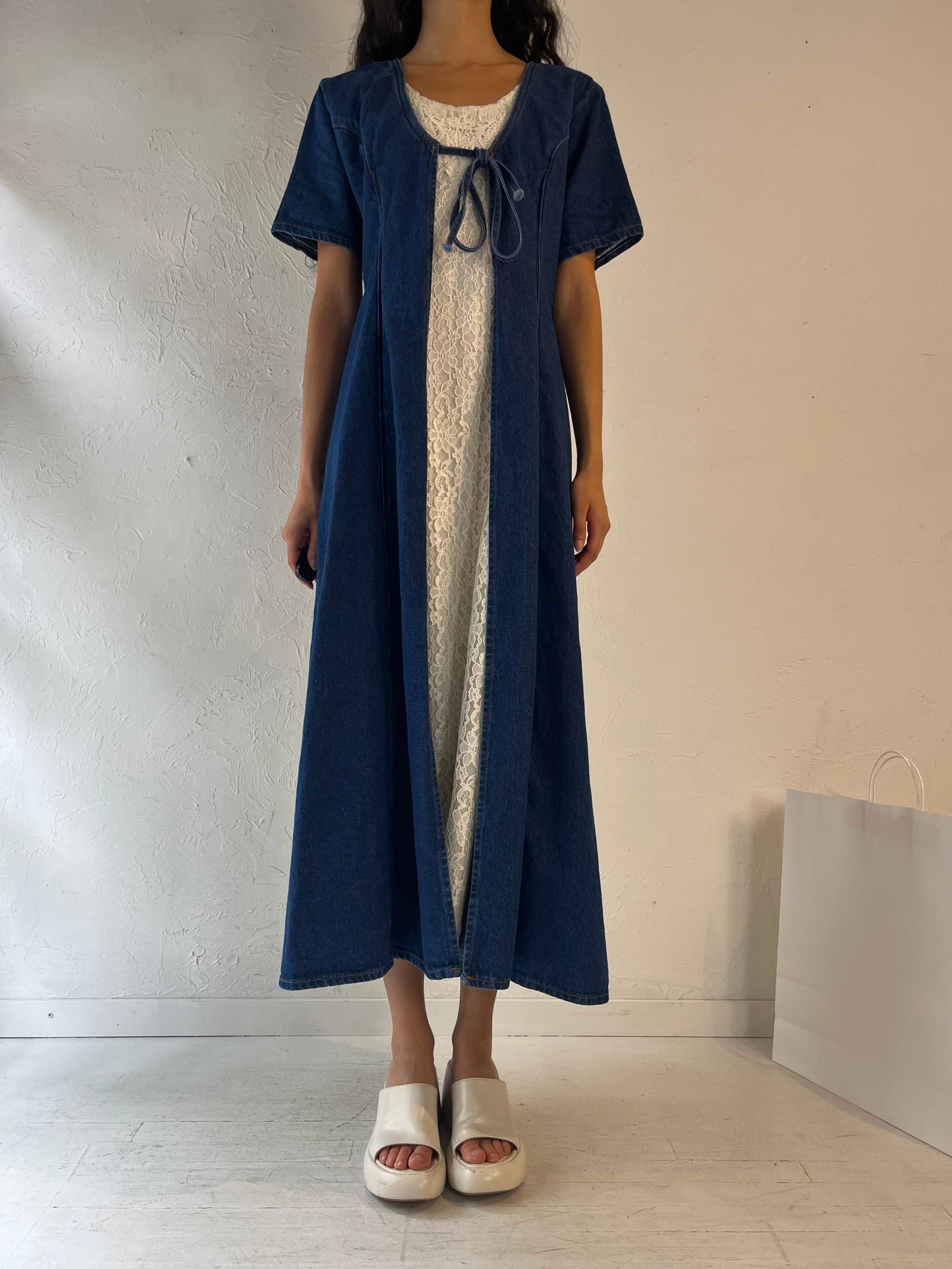 90s 'Marylin' Denim Maxi Dress / Small