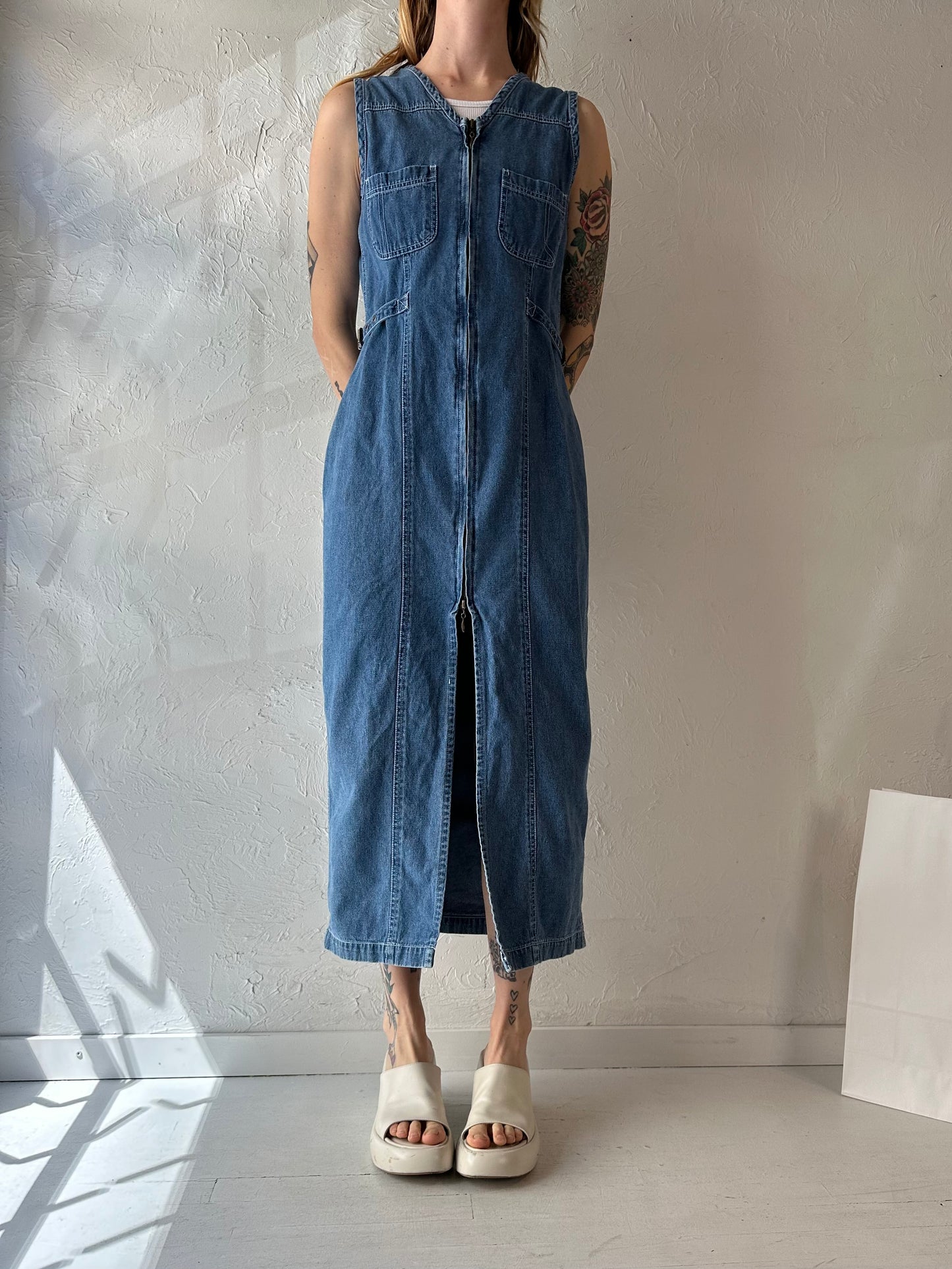 90s 'Kalifornia' Zip Up Denim Dress / Medium