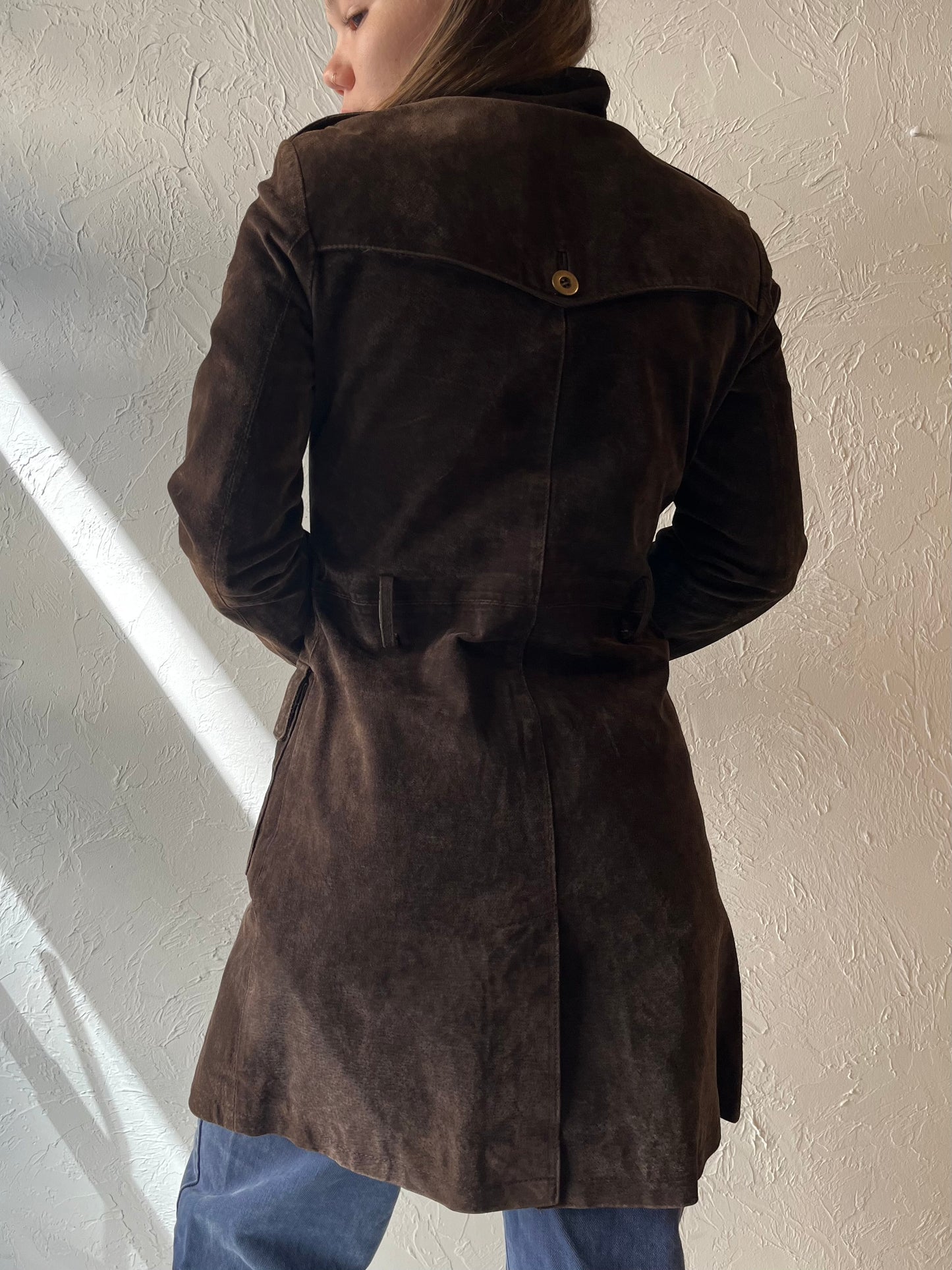 Y2k 'Le Chateau' Brown Suede Leather Coat / XXS