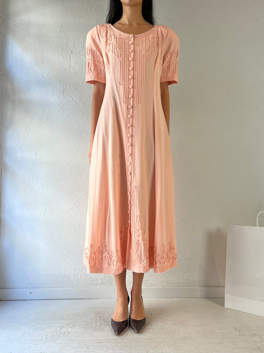 90s ‘Sarah Elizabeth’ Peach Button Up Maxi Dress / Medium - Large