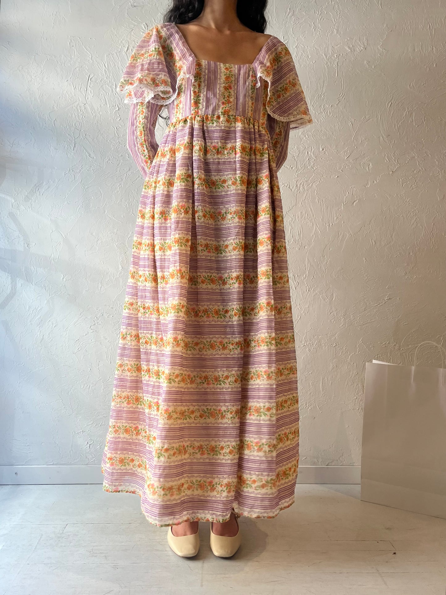 70s 'California Charmer' Purple Peasant Dress / Medium