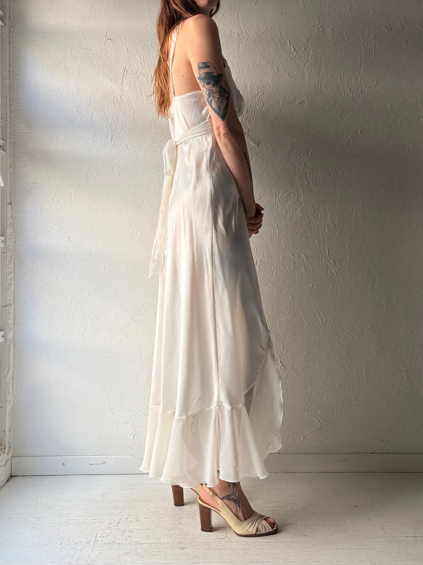Y2k 'In Bloom' White Silky Fairycore Slip Dress / Small