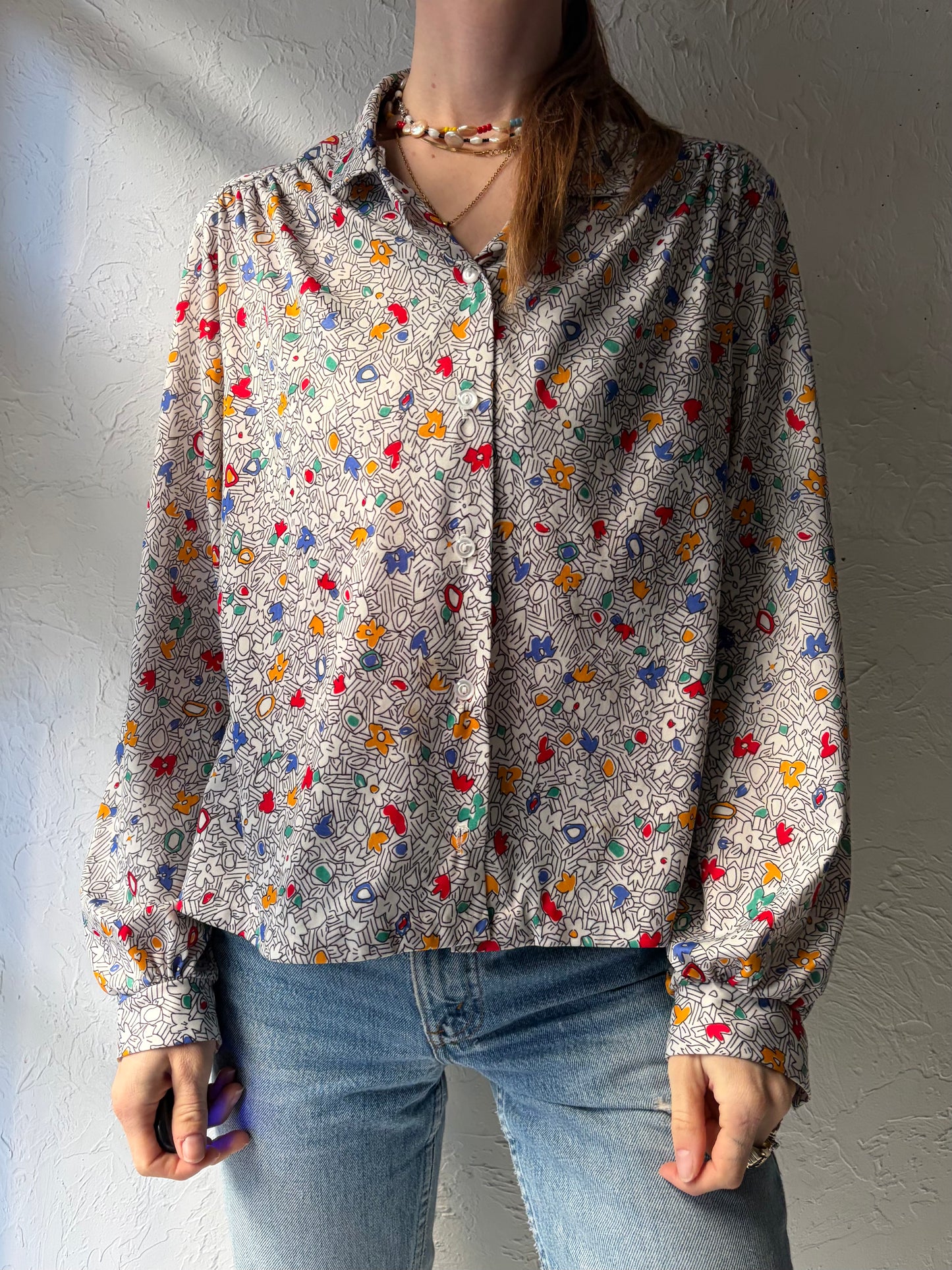 70s 'Blair' Floral Patterned Button up Shirt / Medium