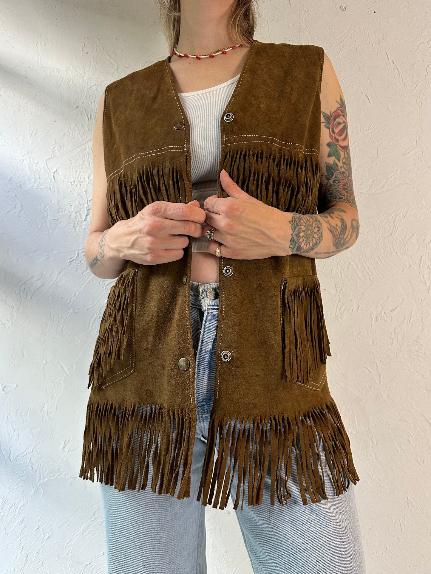 Vintage Suede Leather Western Fringe Vest / Medium