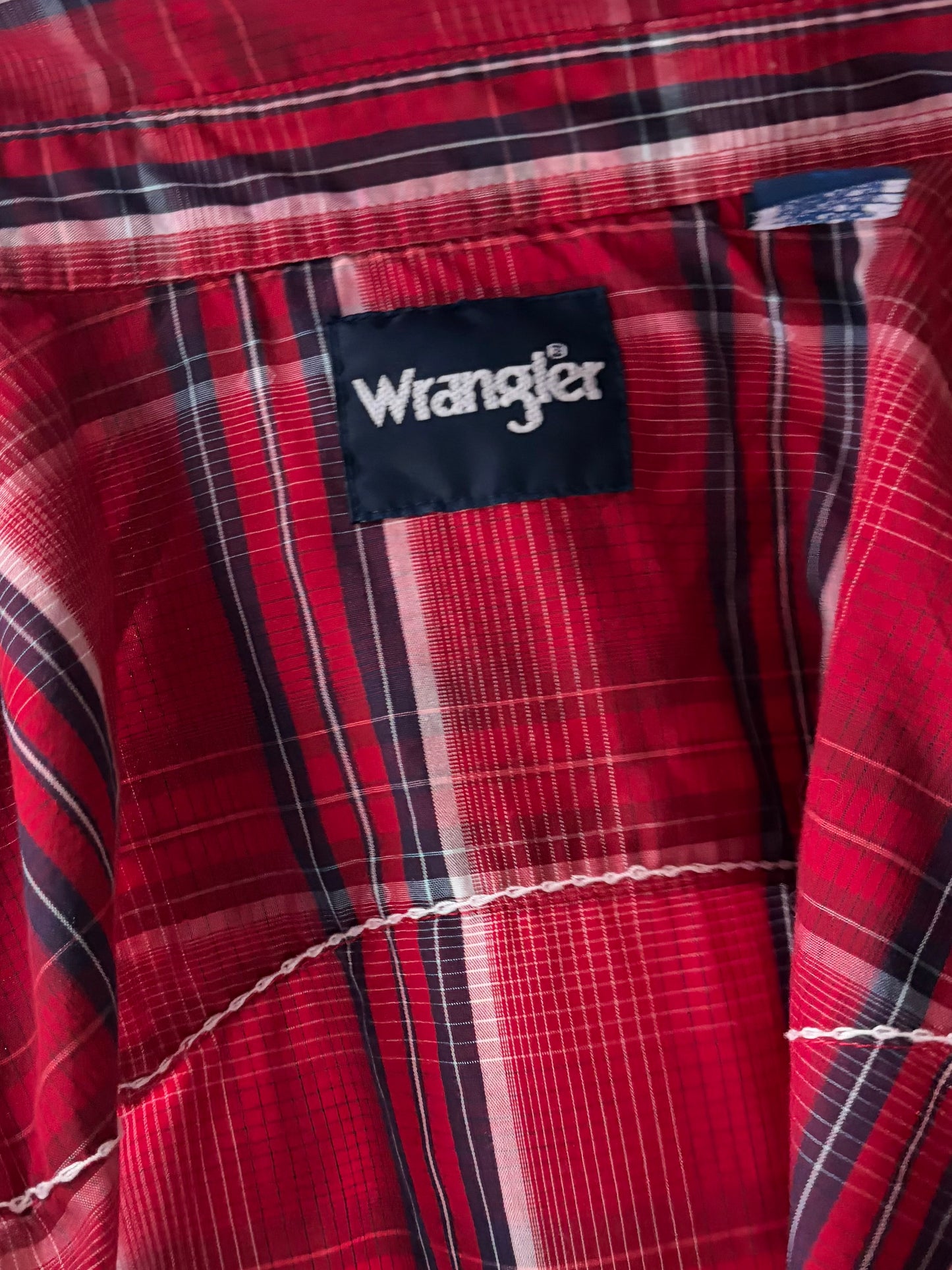 Y2k 'Wrangler' Red Plaid Western Snap Up Short Sleeve Cowboy Work Wears Shirt / Small
