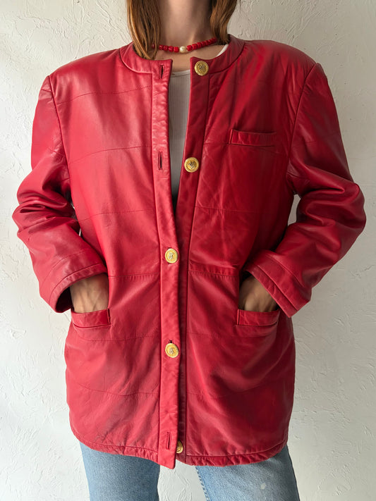 80s 'Rope' Red Leather Jacket / Medium