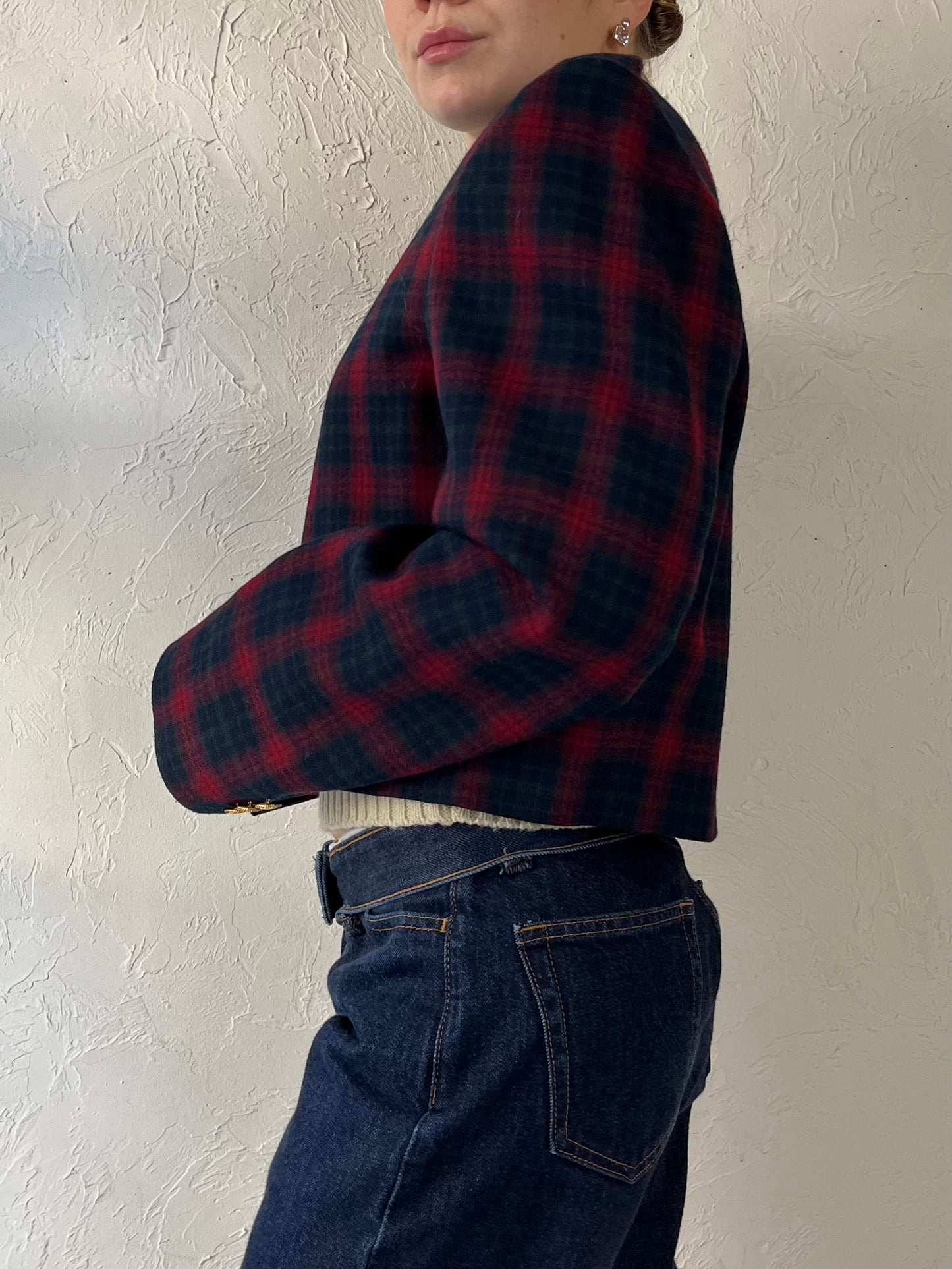 90s JH Collectibles’ Cropped Wool Plaid Jacket / Medium