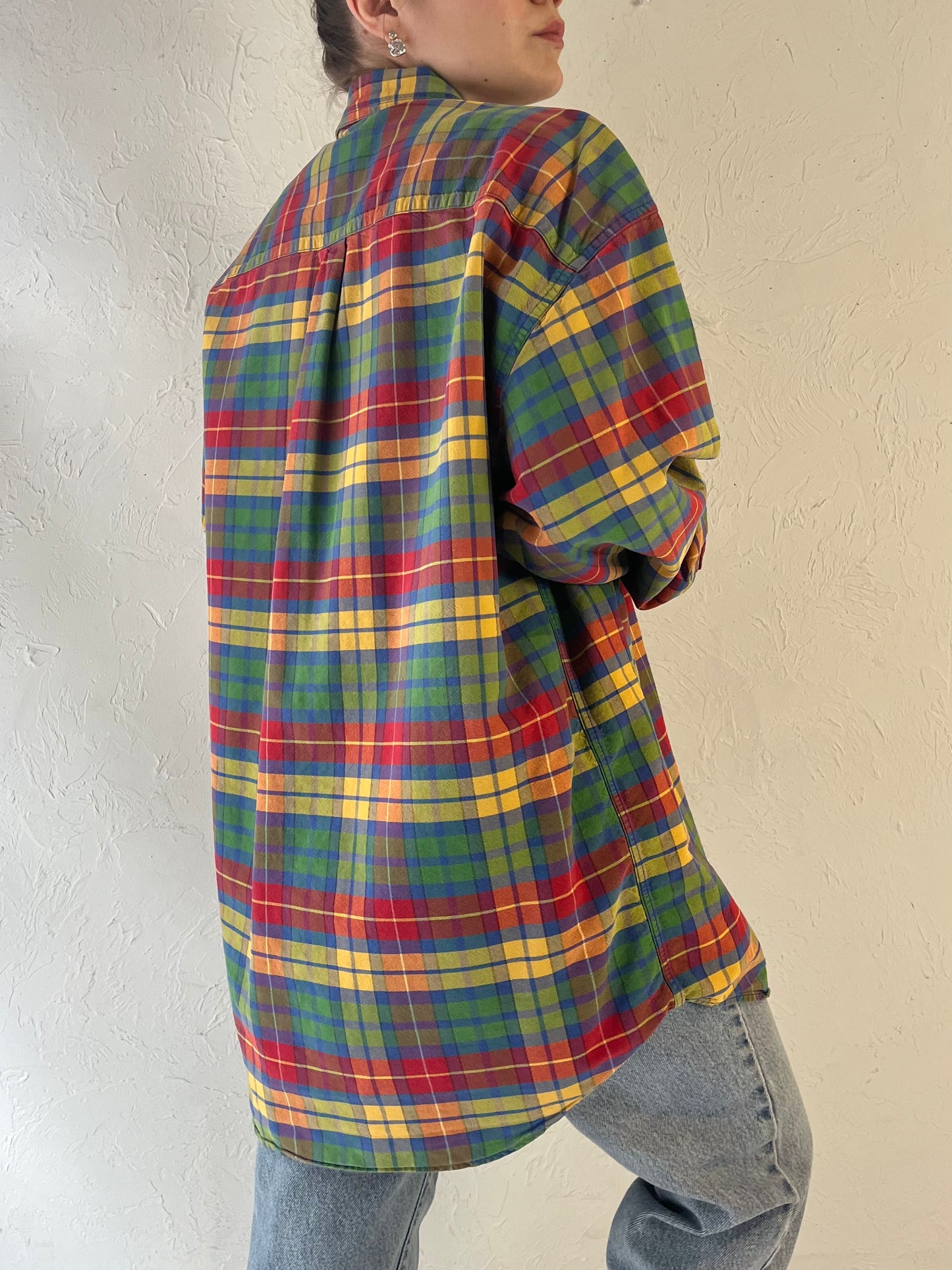 90s 'Gap' Cotton Plaid Button Up Shirt / Large