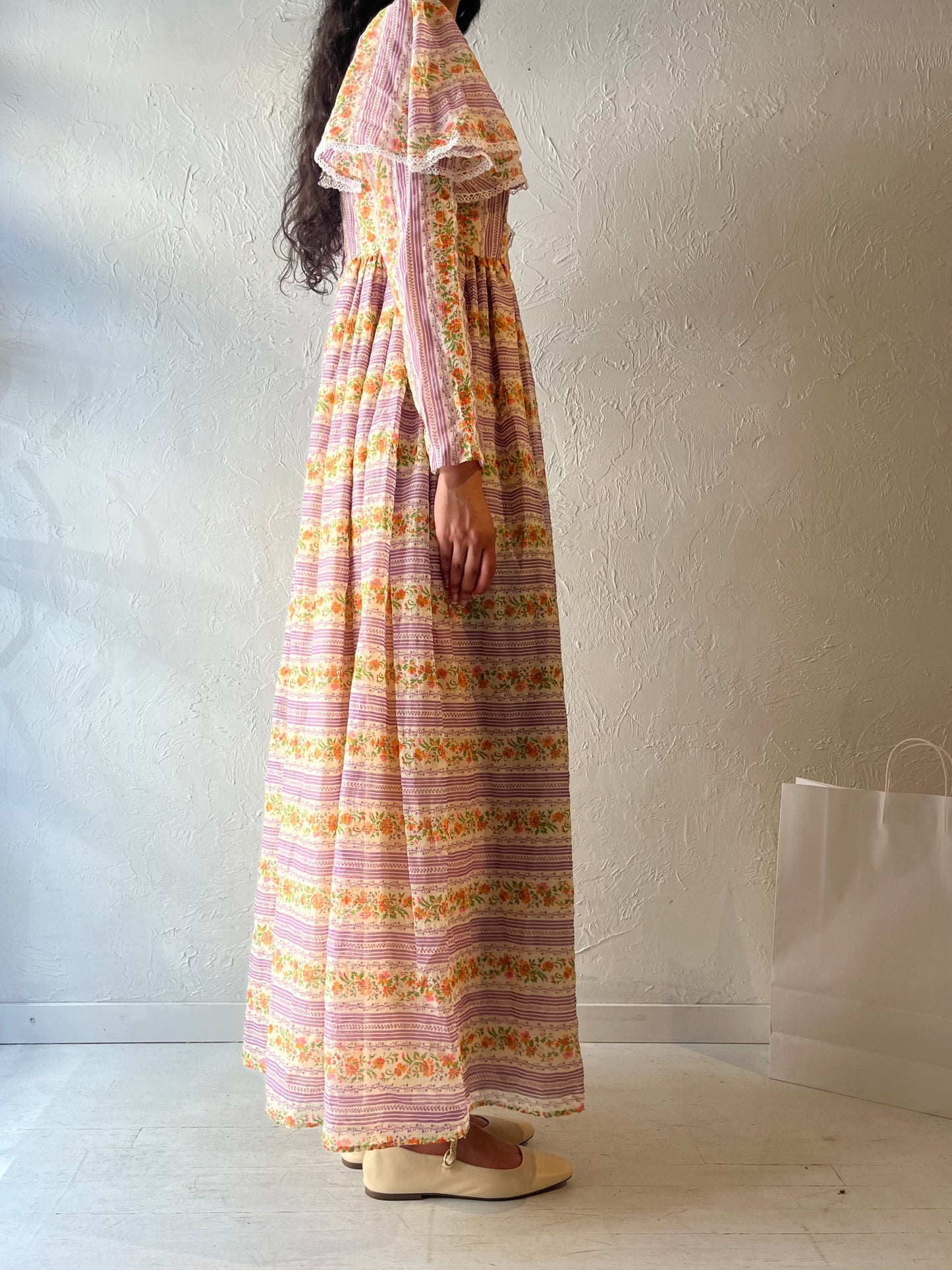 70s 'California Charmer' Purple Peasant Dress / Medium