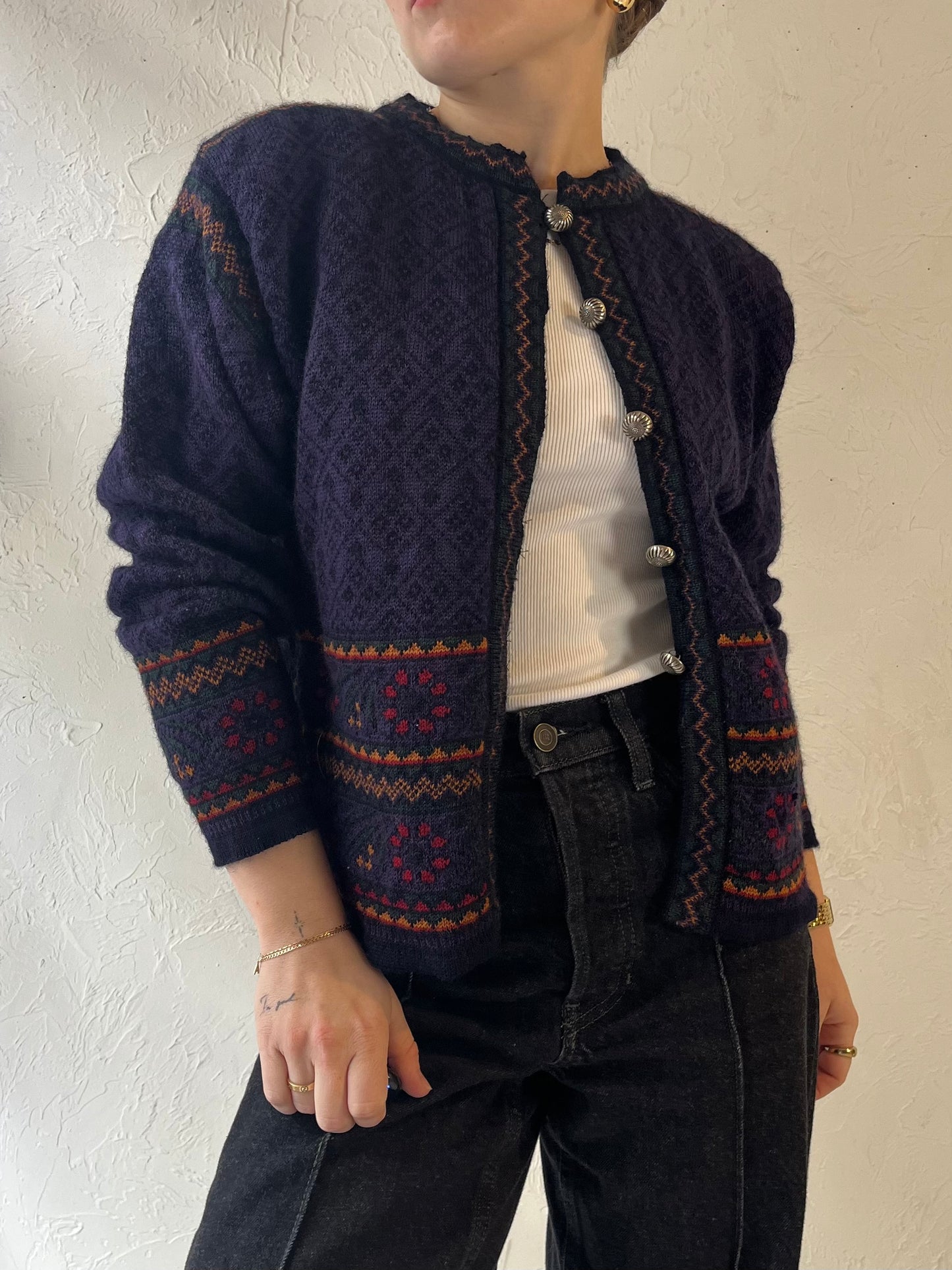 Vintage 'Dale of Norway' Purple Knit Wool Cardigan Sweater / Small