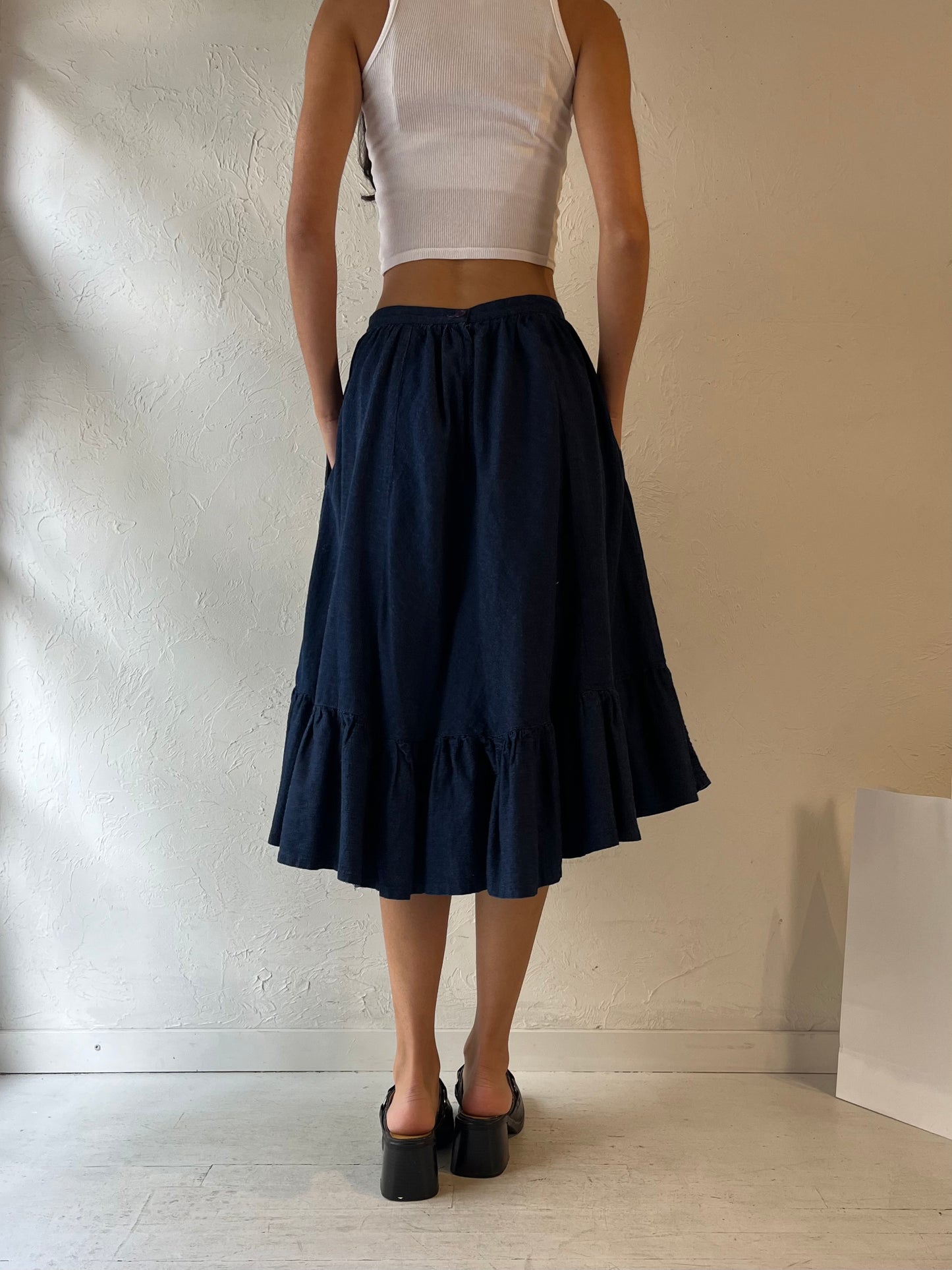 90s Denim Peasant Skirt / Small - Medium