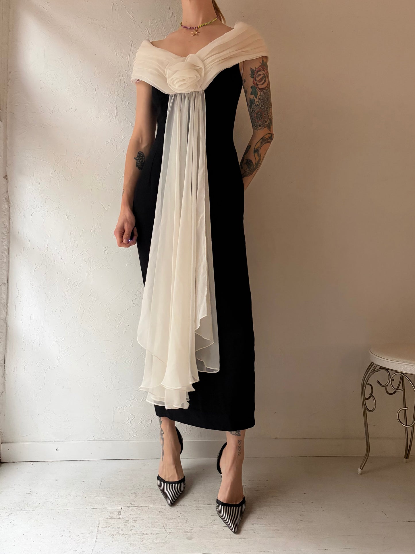 80s 'Jessica McClintock' Black Formal Dress / Small