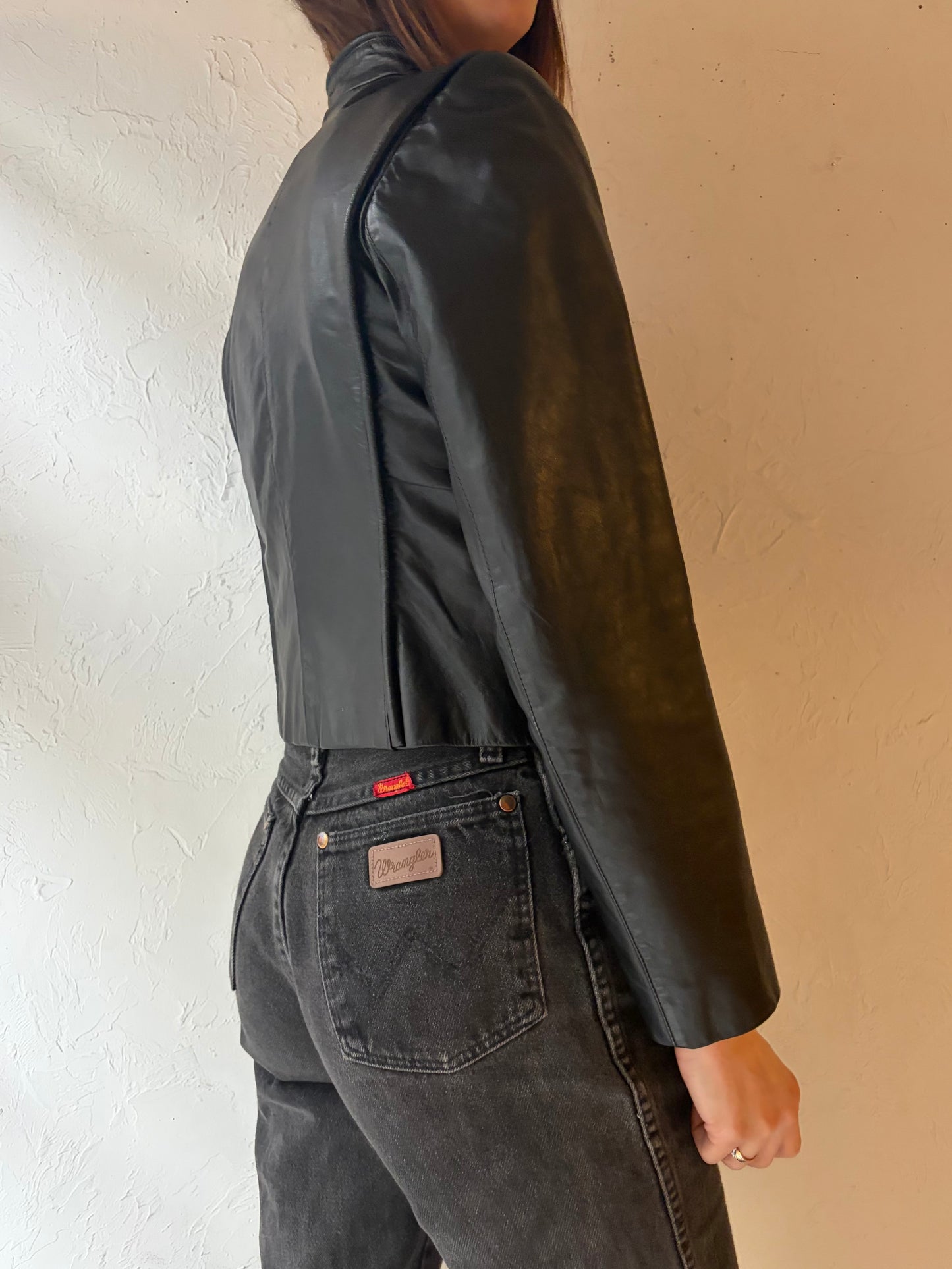90s 'Fox Moor' Black Minimalist Leather Jacket / Small