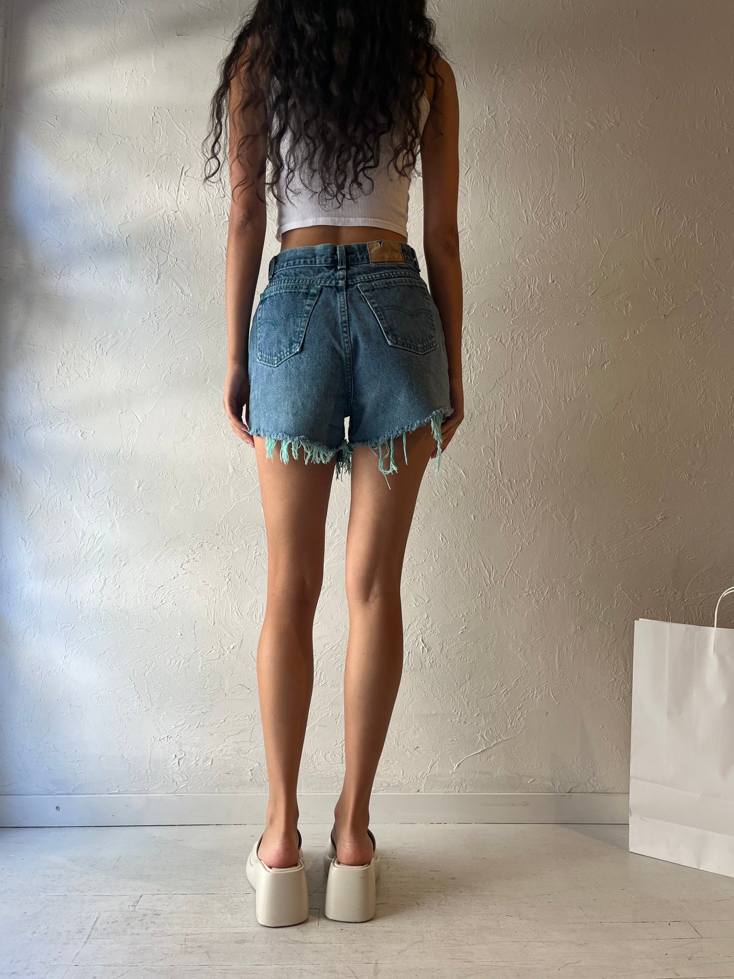 90s 'Levis' Blue Wash Cut Off Denim Shorts / Made in USA / 28